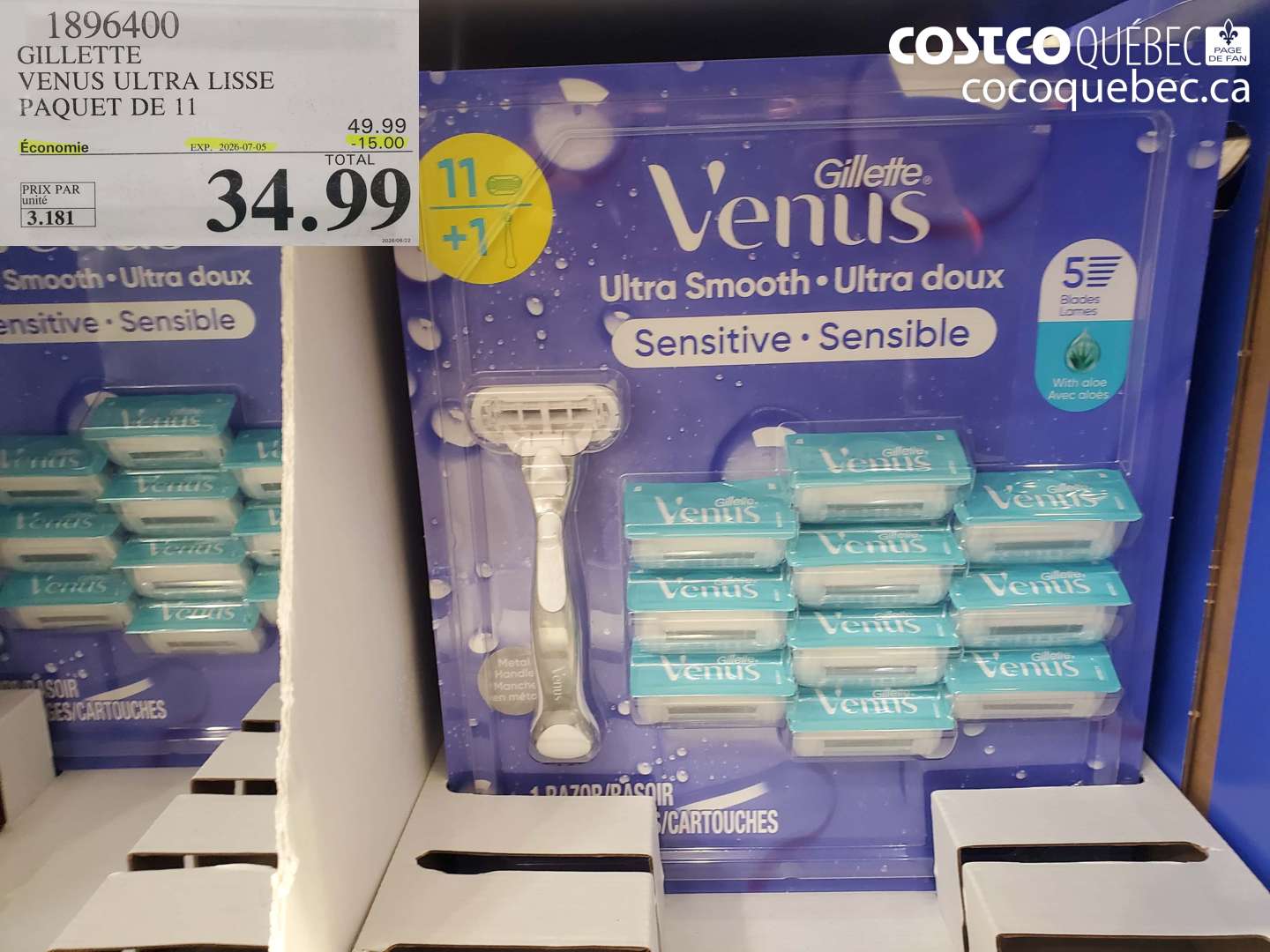 1896400 GILLETTE VENUS ULTRA LISSE PAQUET DE 11 ($15.00 INSTANT SAVINGS EXPIRES ON 2026-07-05) $34.99