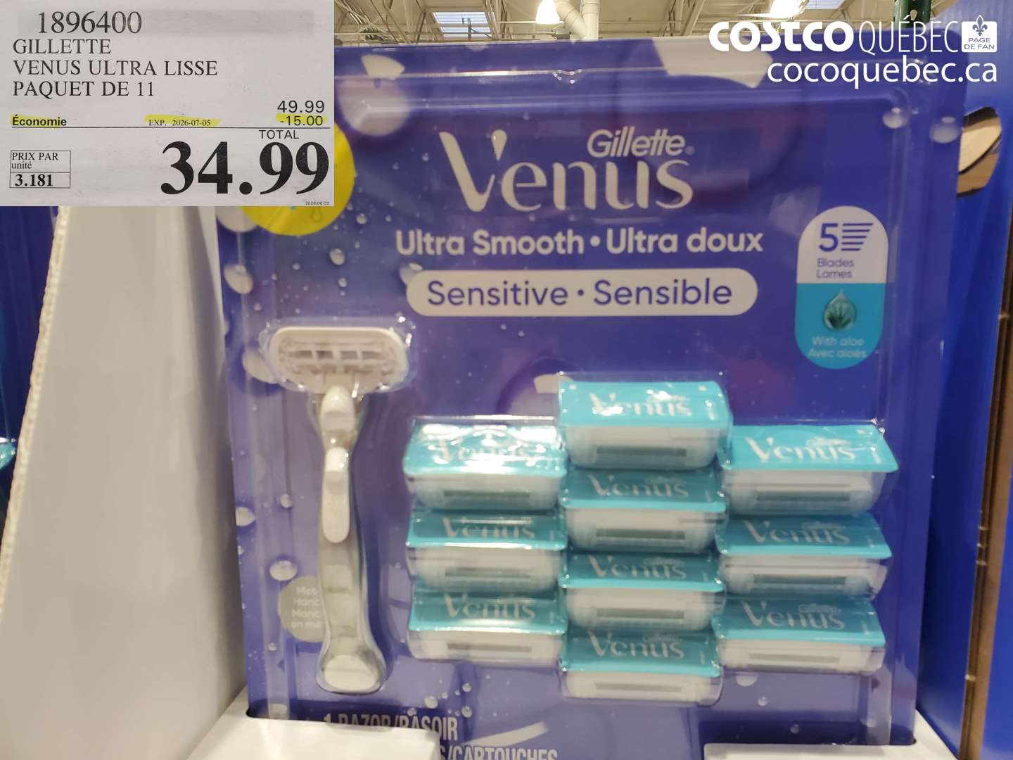1896400 GILLETTE VENUS ULTRA LISSE PAQUET DE 11 ($15.00 INSTANT SAVINGS EXPIRES ON 2026-07-05) $34.99