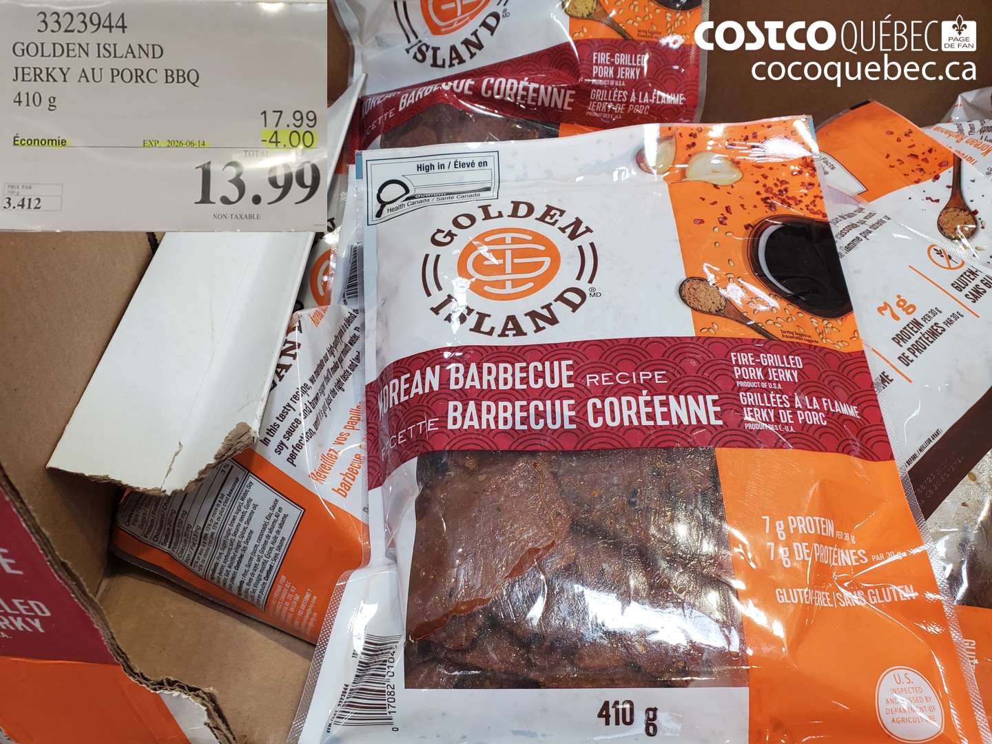 3323944 GOLDEN ISLAND JERKY AU PORC BBQ 410 G ($4.00 INSTANT SAVINGS EXPIRES ON 2026-06-14) $13.99