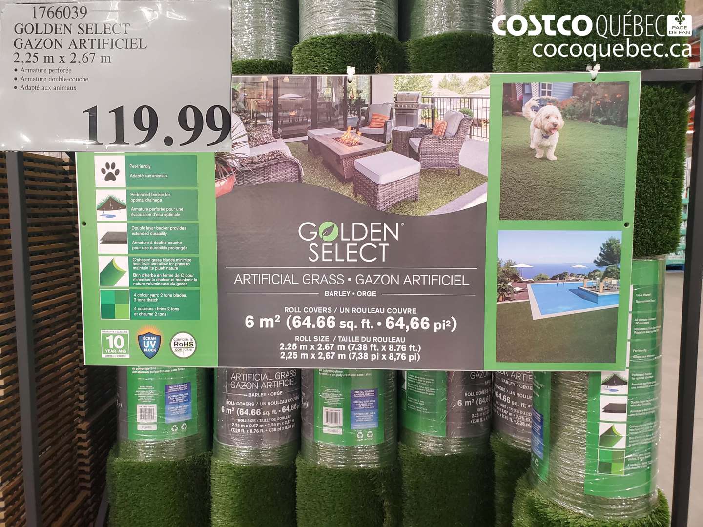 1766039 GOLDEN SELECT GAZON ARTIFICIEL 2.25 M X 2.67 M $119.99
