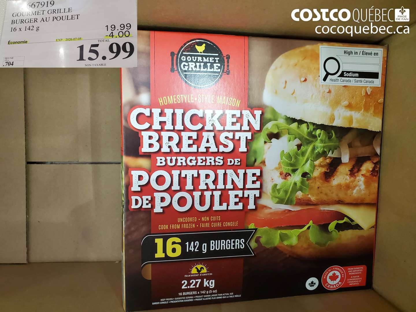 667919 GOURMET GRILLE BURGER AU POULET 16 X 142 G ($4.00 INSTANT SAVINGS EXPIRES ON 2026-07-05) $15.99