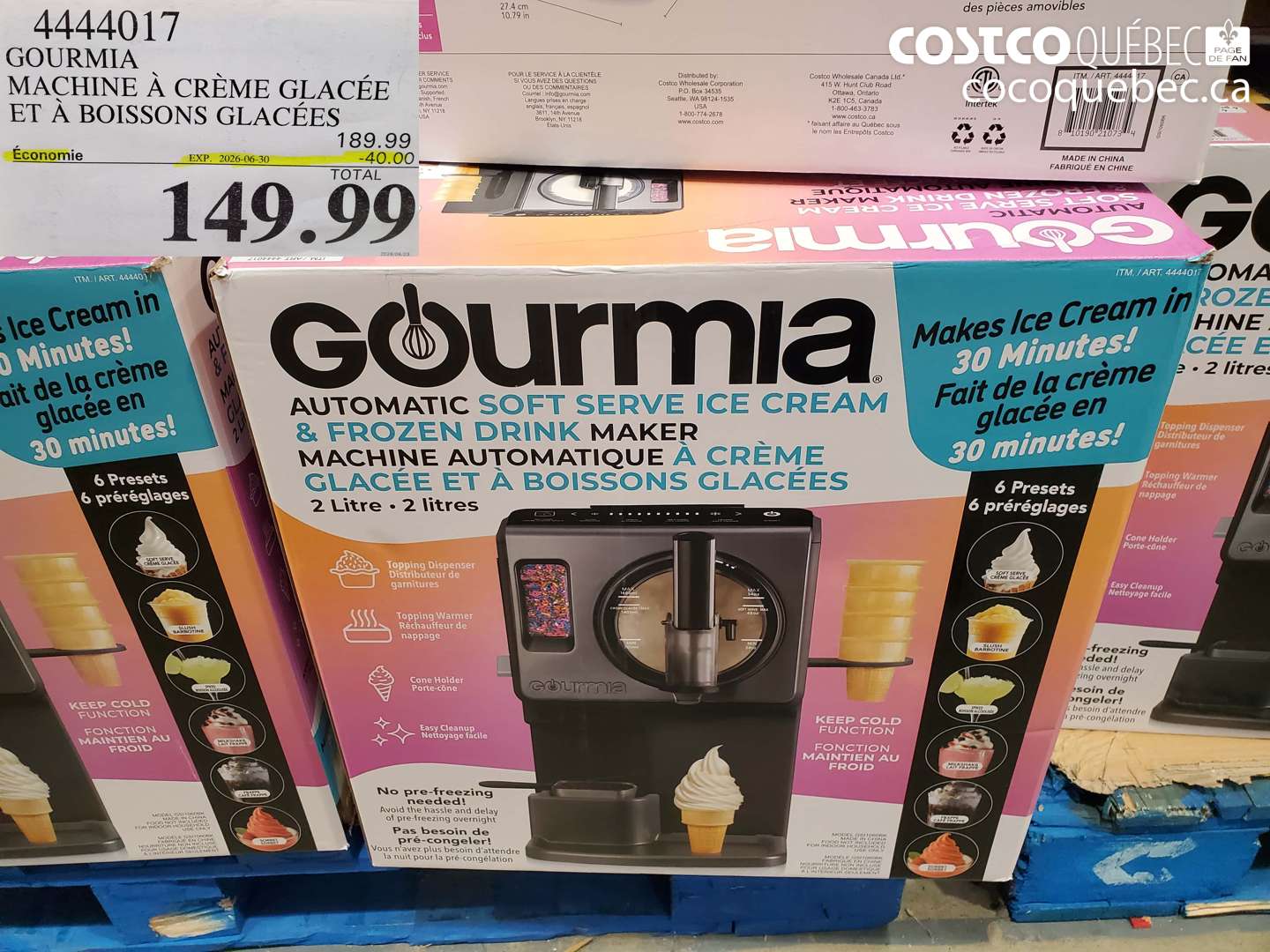 4444017 GOURMIA MACHINE À CRÈME GLACÉE ET À BOISSONS GLACÉES ($40.00 INSTANT SAVINGS EXPIRES ON 2026-06-30) $149.99