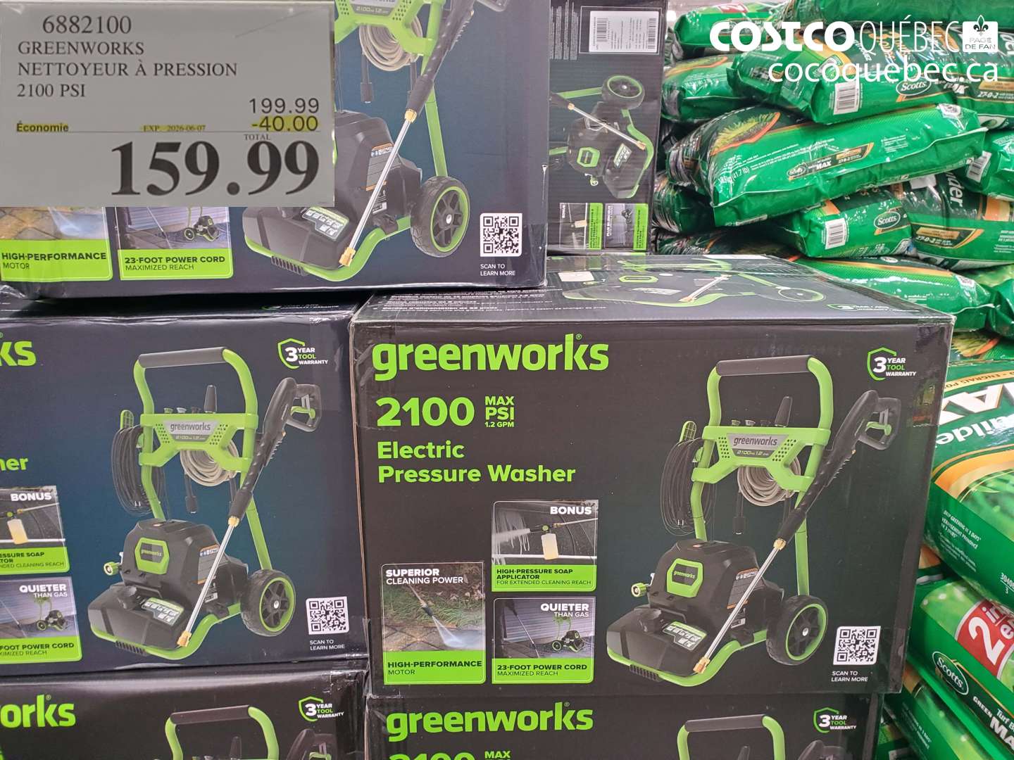 6882100 GREENWORKS NETTOYEUR À PRESSION 2100 PSI ($40.00 INSTANT SAVINGS EXPIRES ON 2026-06-07) $159.99