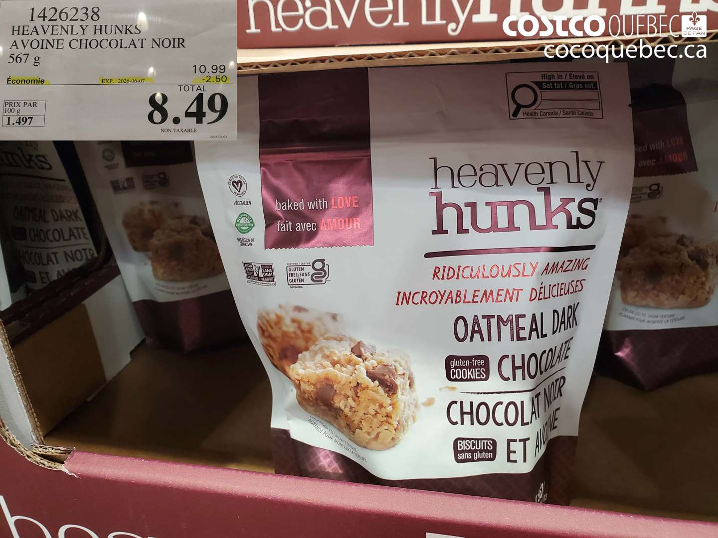 1426238 HEAVENLY HUNKS AVOINE CHOCOLAT NOIR 567 G ($2.50 INSTANT SAVINGS EXPIRES ON 2026-06-07) $8.49