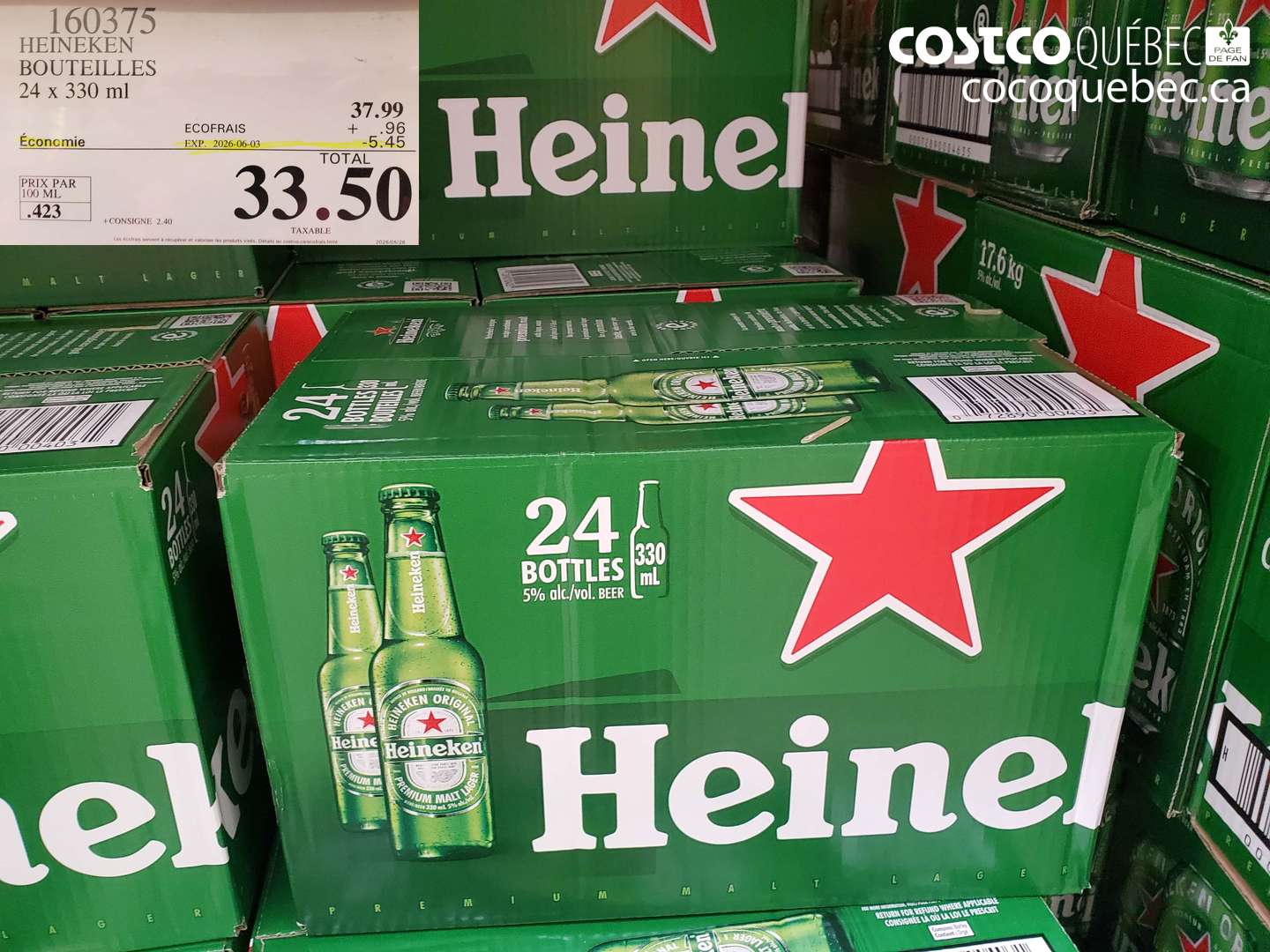 160375 HEINEKEN BOUTEILLES 24 X 330 ML ($5.45 INSTANT SAVINGS EXPIRES ON 2026-06-03) $33.50