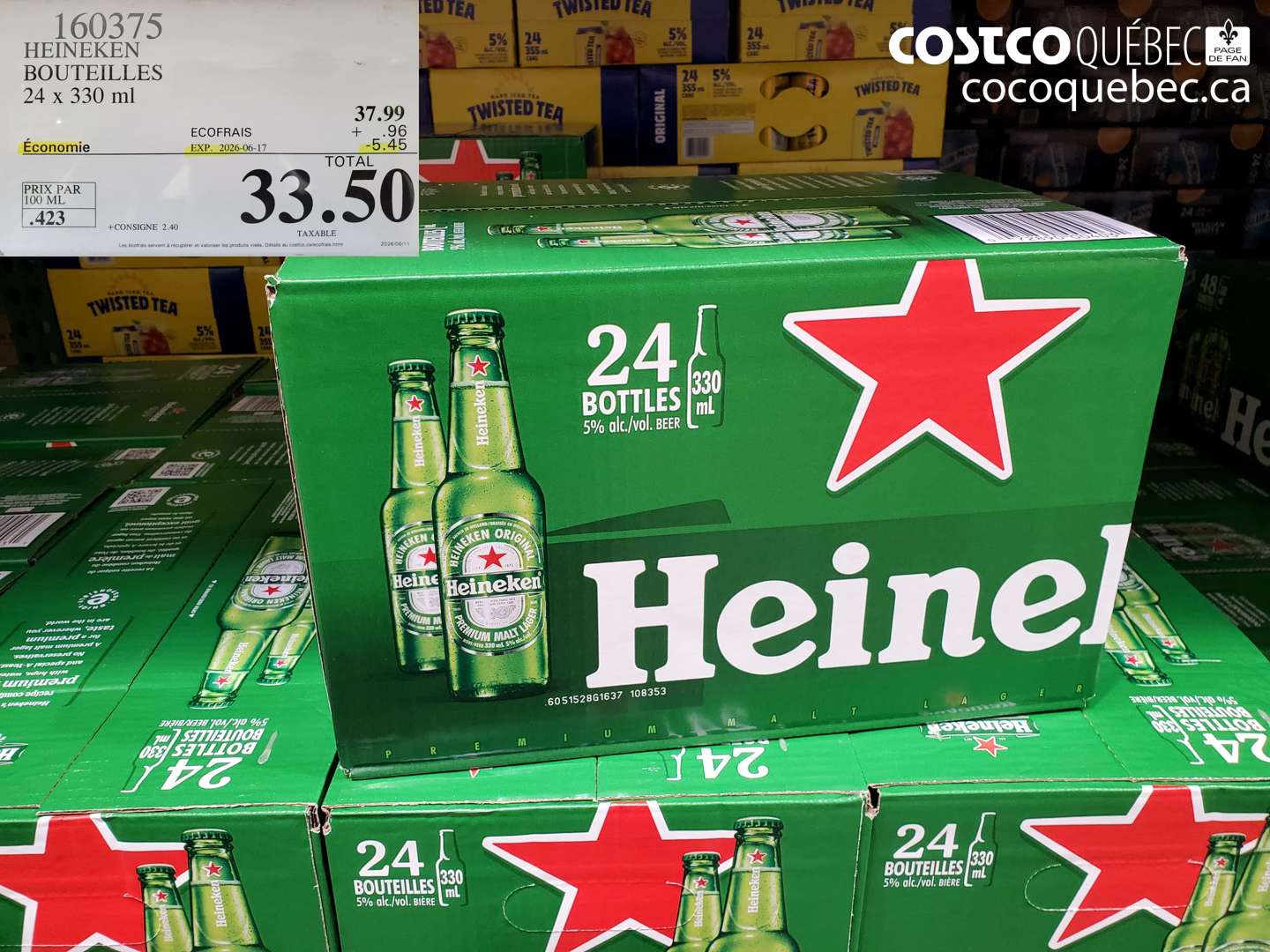 160375 HEINEKEN BOUTEILLES 24 X 330 ML ($5.45 INSTANT SAVINGS EXPIRES ON 2026-06-17) $33.50