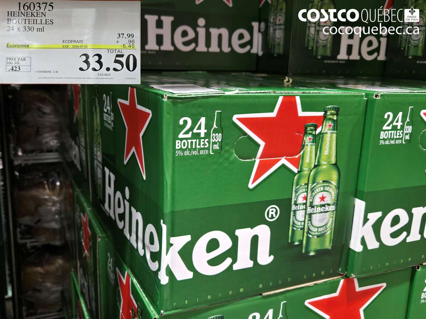 160375 HEINEKEN BOUTEILLES 24 X 330 ML ($5.45 INSTANT SAVINGS EXPIRES ON 2026-07-01) $33.50