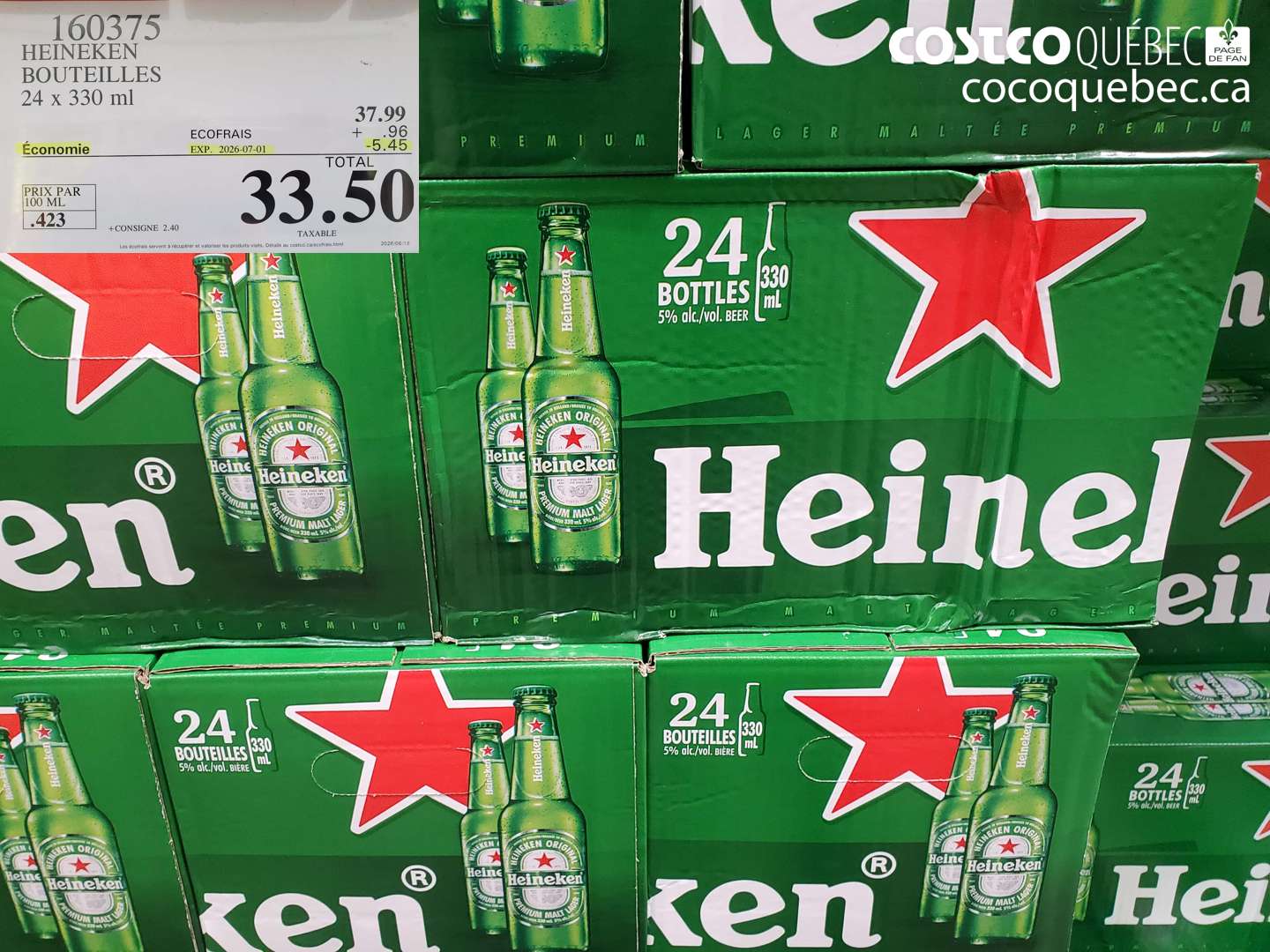 160375 HEINEKEN BOUTEILLES 24 X 330 ML ($5.45 INSTANT SAVINGS EXPIRES ON 2026-07-01) $33.50