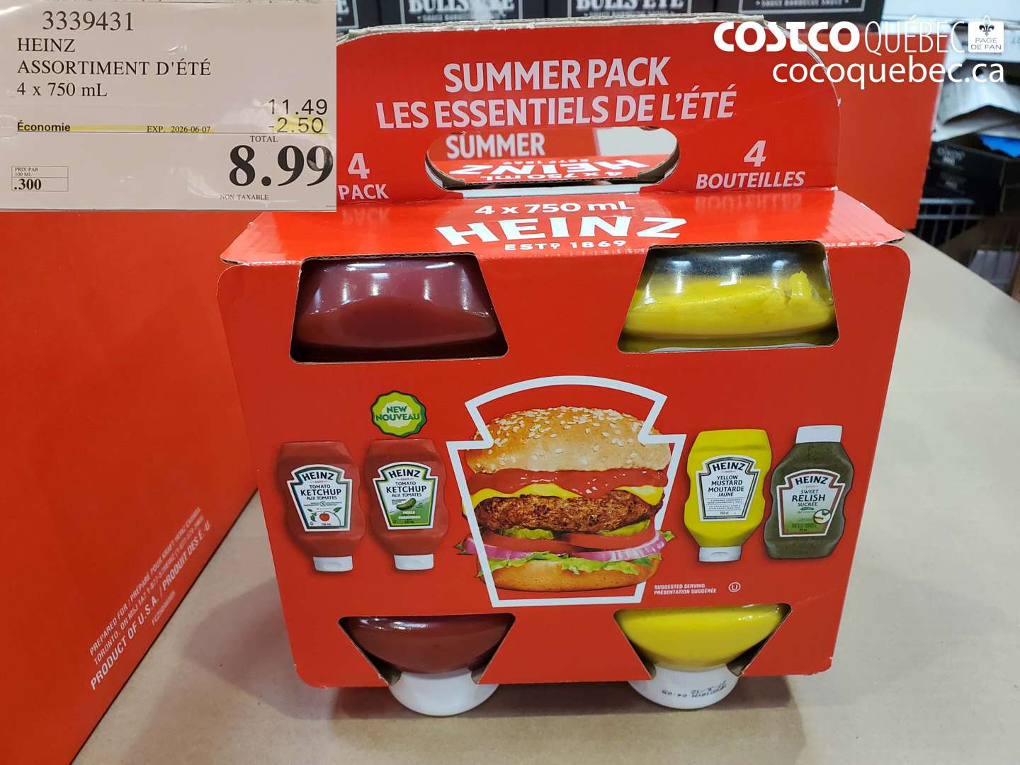 3339431 HEINZ ASSORTIMENT D'ÉTÉ 4 X 750 ML ($2.50 INSTANT SAVINGS EXPIRES ON 2026-06-07) $8.99