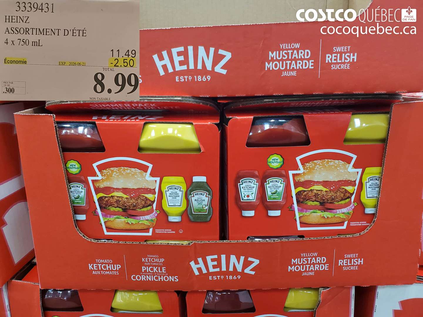 3339431 HEINZ ASSORTIMENT D'ÉTÉ 4 X 750 ML ($2.50 INSTANT SAVINGS EXPIRES ON 2026-06-21) $8.99
