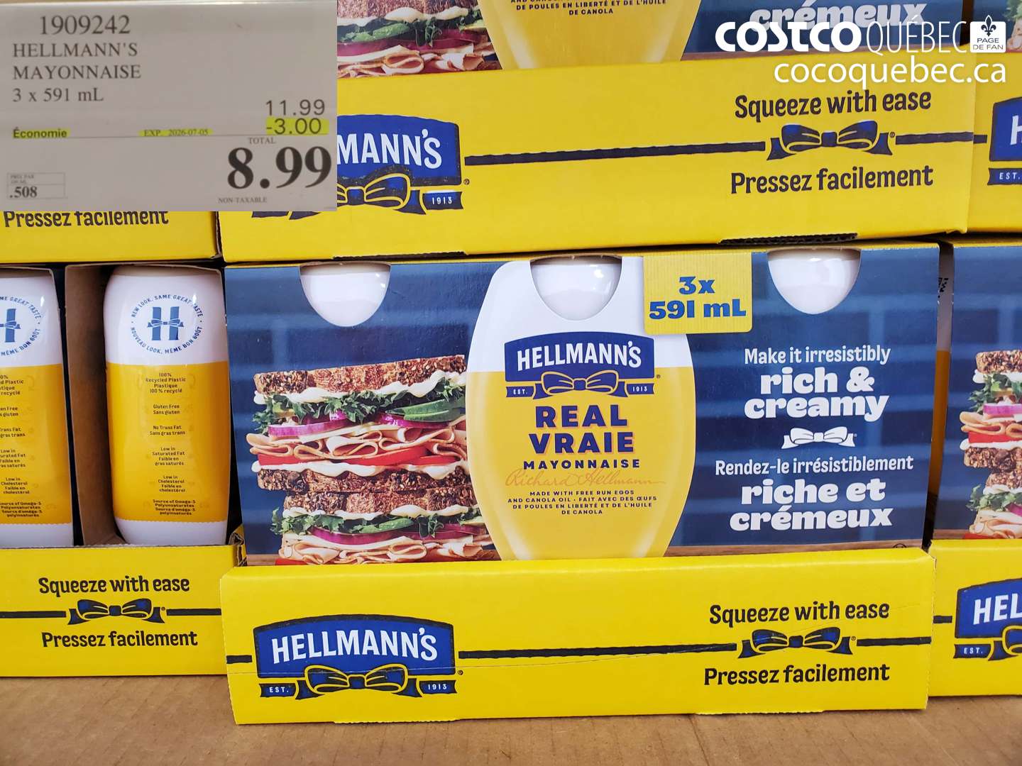 1909242 HELLMANN'S MAYONNAISE 3 X 591 ML ($3.00 INSTANT SAVINGS EXPIRES ON 2026-07-05) $8.99
