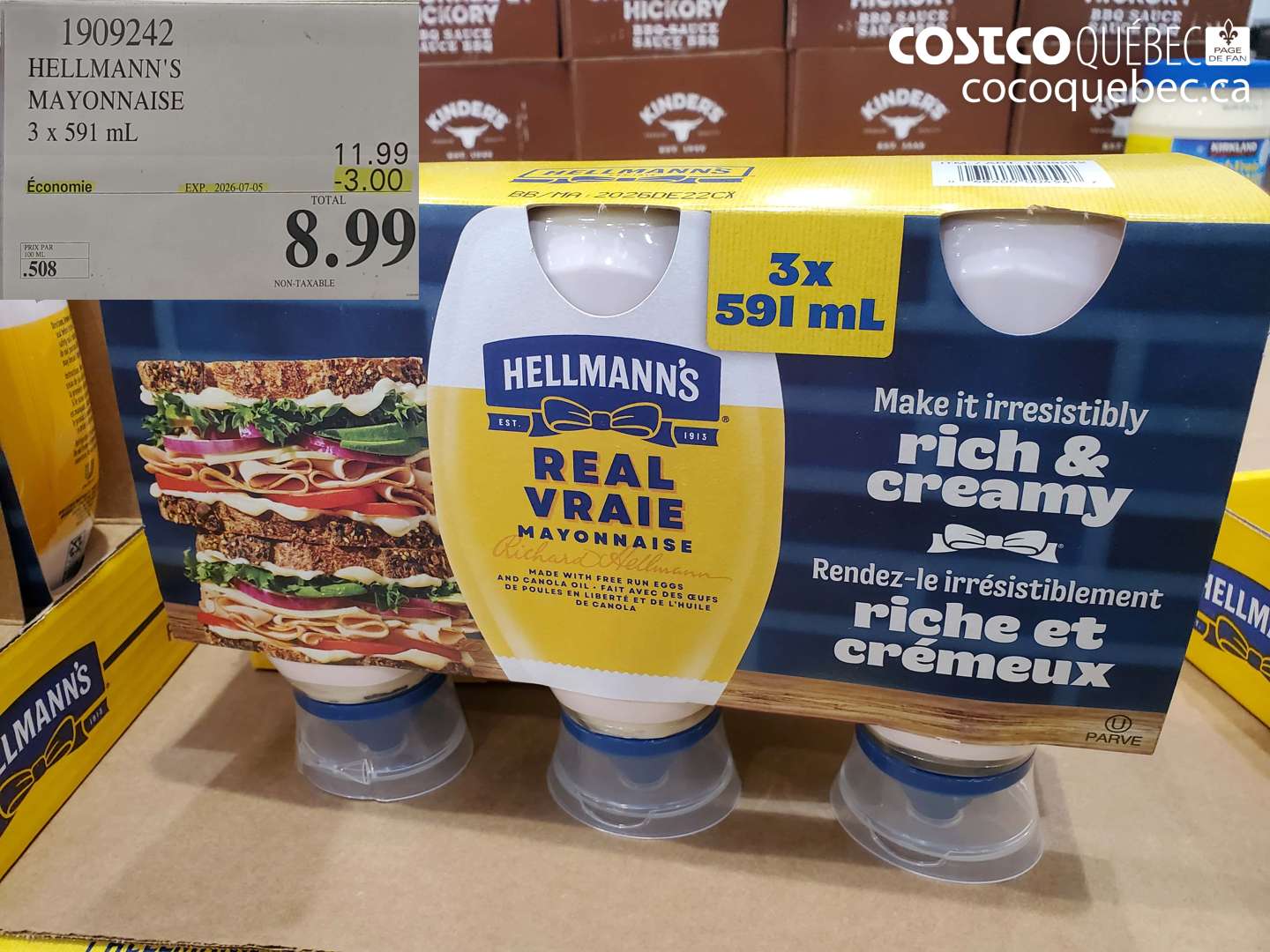 1909242 HELLMANN'S MAYONNAISE 3 X 591 ML ($3.00 INSTANT SAVINGS EXPIRES ON 2026-07-05) $8.99
