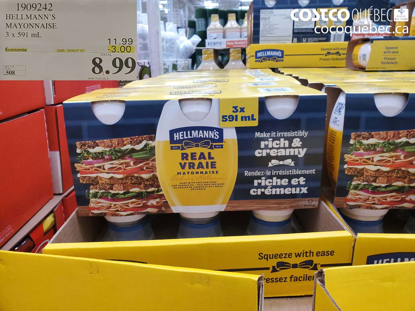 1909242 HELLMANN'S MAYONNAISE 3 X 591 ML ($3.00 INSTANT SAVINGS EXPIRES ON 2026-07-05) $8.99