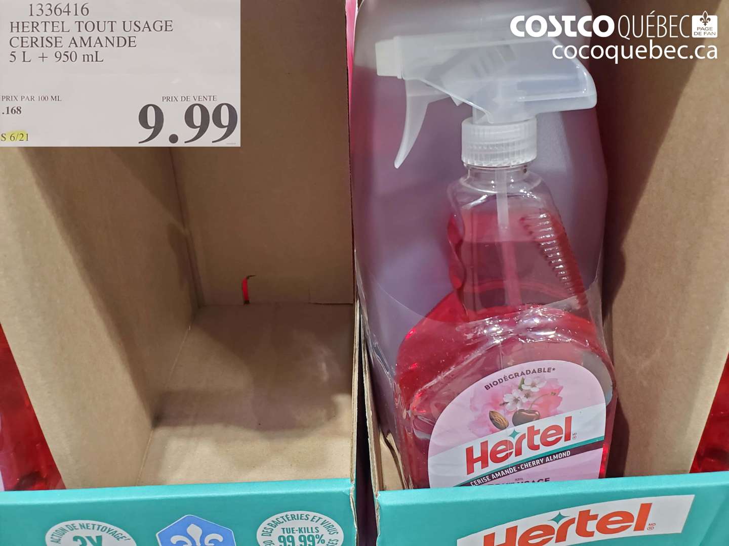 1336416 HERTEL TOUT USAGE CERISE AMANDE 5 L + 950 ML $9.99