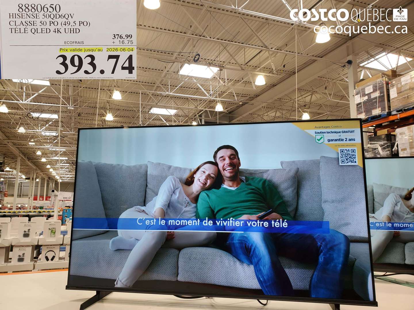 8880650 HISENSE 50QD6QV CLASSE 50 PO (49.5 PO) TÉLÉ QLED 4K UHD (EXPIRES ON 2026-06-04) $393.74
