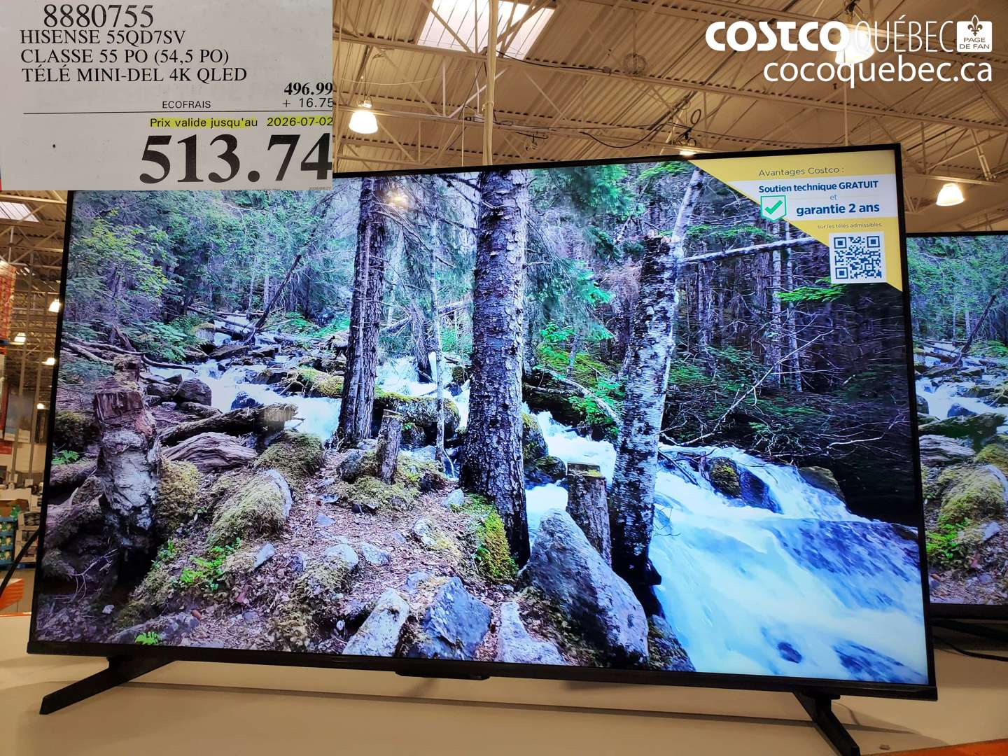 8880755 HISENSE 55QD7SV CLASSE 55 PO (54.5 PO) TÉLÉ MINI-DEL 4K QLED (EXPIRES ON 2026-07-02) $513.74