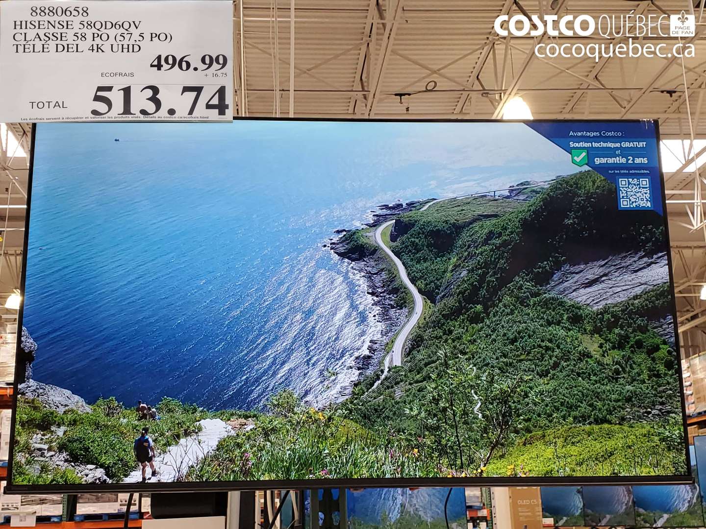 8880658 HISENSE 58QD6QV CLASSE 58 PO (57.5 PO) TÉLÉ DEL 4K UHD $513.74