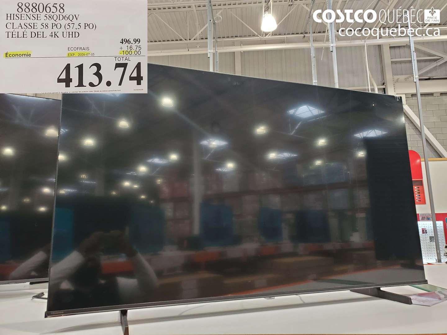 8880658 HISENSE 58QD6QV CLASSE 58 PO (57.5 PO) TÉLÉ DEL 4K UHD ($100.00 INSTANT SAVINGS EXPIRES ON 2026-07-05) $413.74