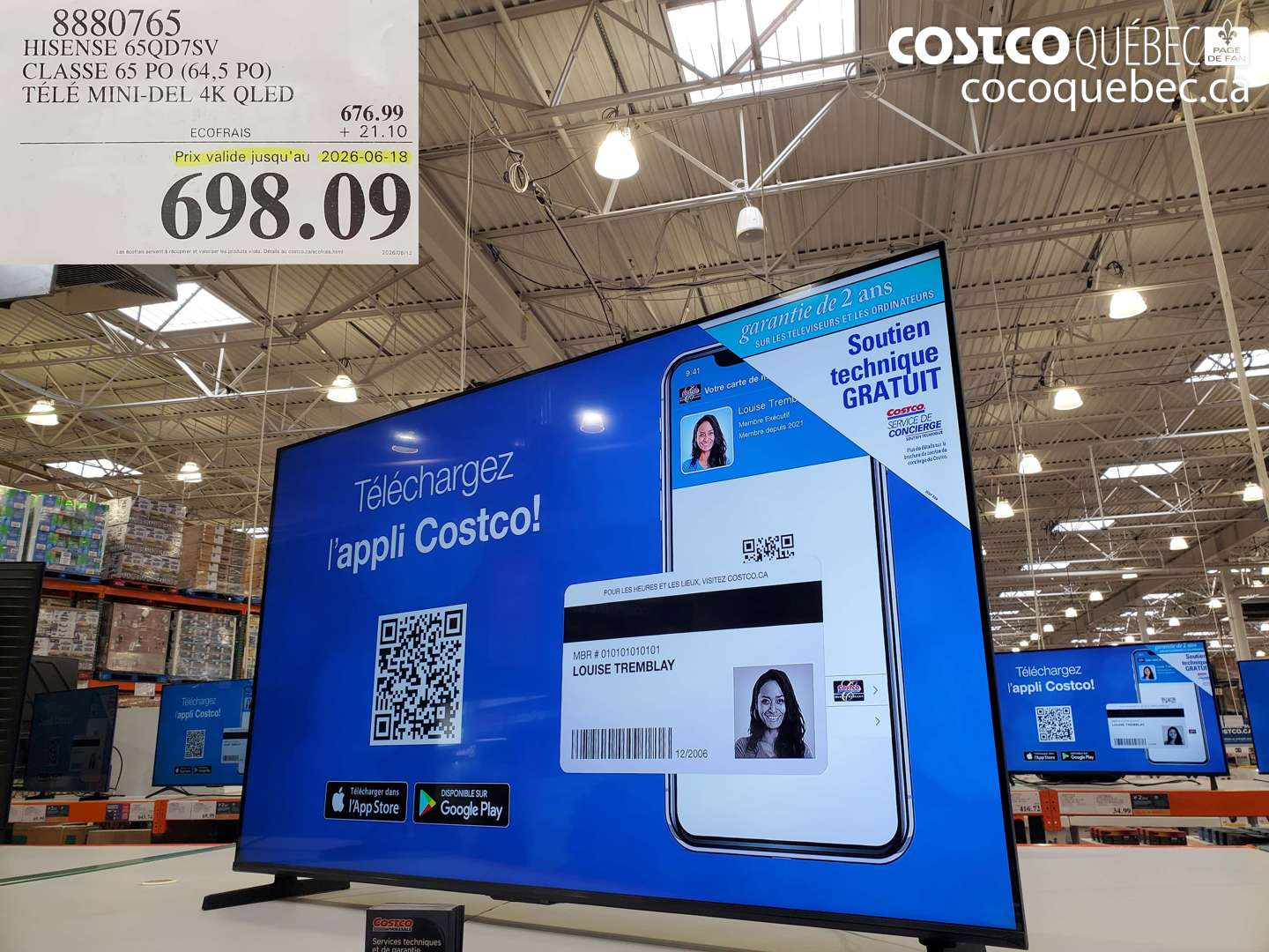 8880765 HISENSE 65QD7SV CLASSE 65 PO (64.5 PO) TÉLÉ MINI-DEL 4K QLED (EXPIRES ON 2026-06-18) $698.09