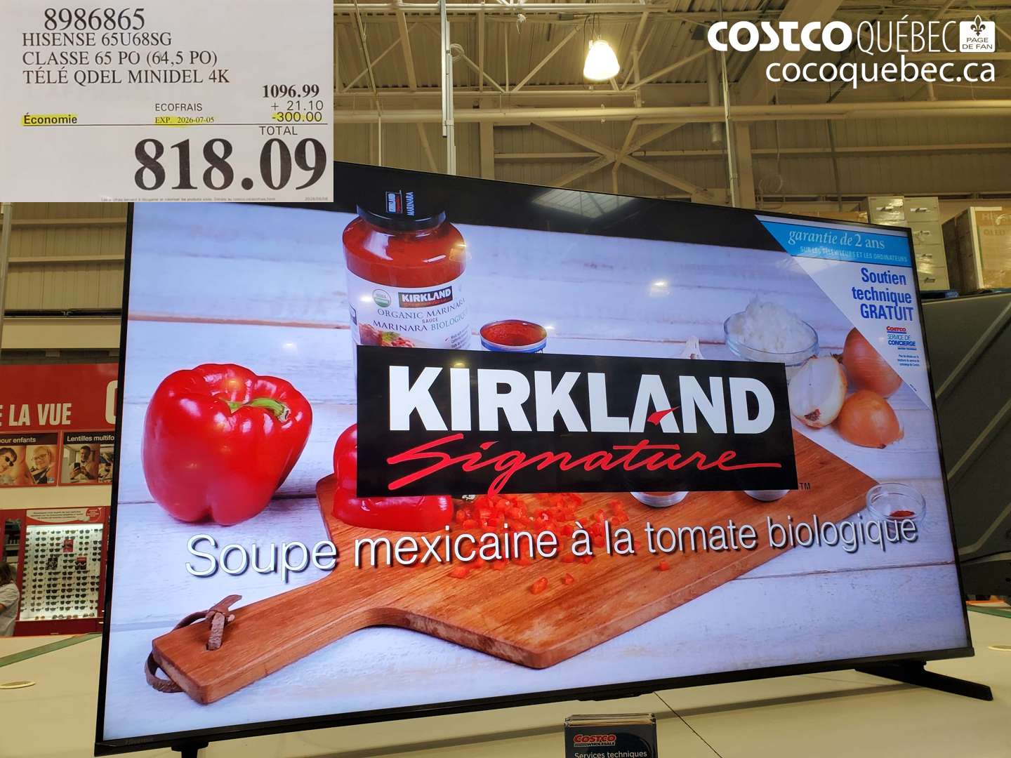 8986865 HISENSE 65U68SG CLASSE 65 PO (64.5 PO) TÉLÉ QDEL MINIDEL 4K ($300.00 INSTANT SAVINGS EXPIRES ON 2026-07-05) $818.09