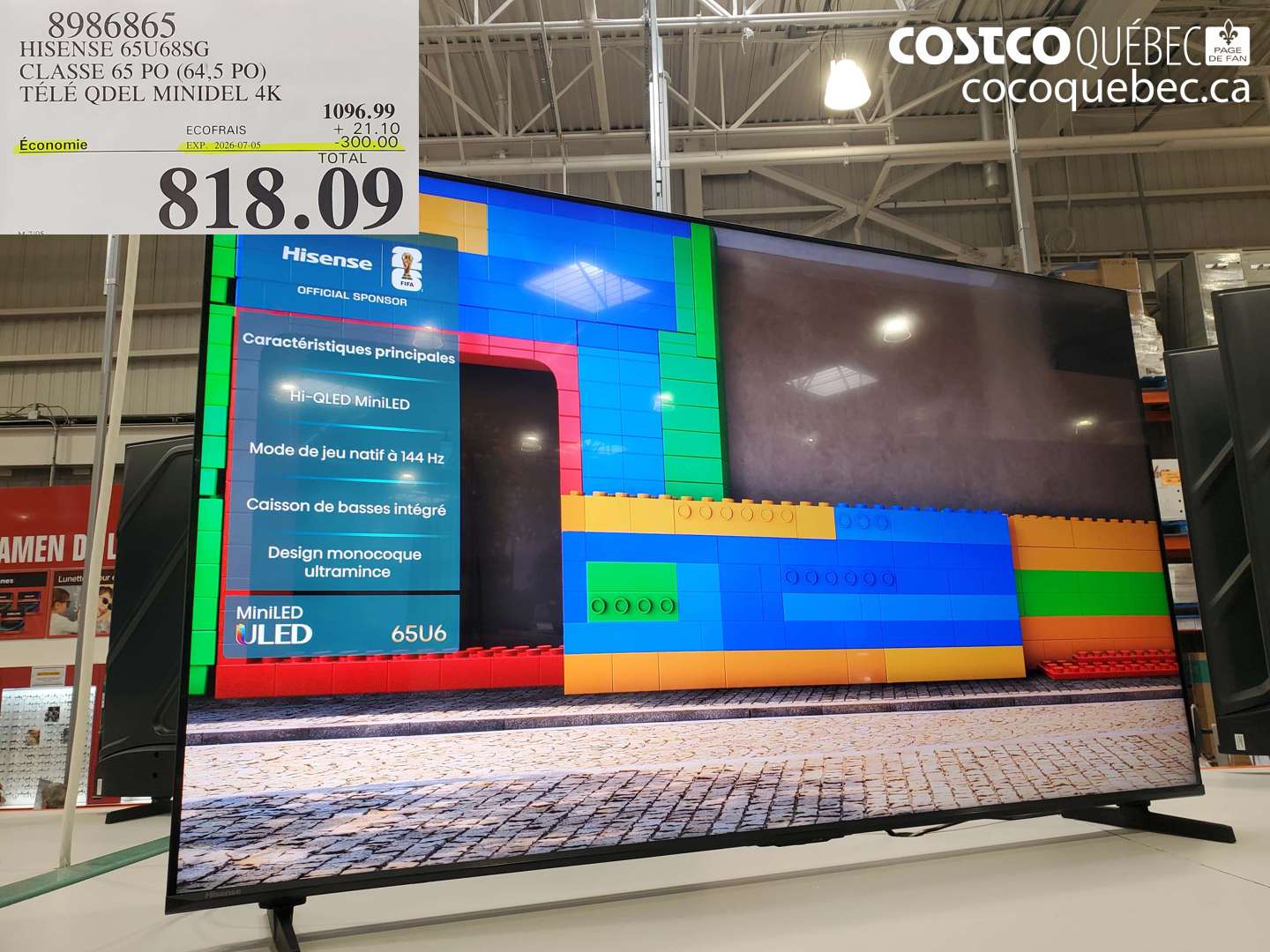 8986865 HISENSE 65U68SG CLASSE 65 PO (64.5 PO) TÉLÉ QDEL MINIDEL 4K ($300.00 INSTANT SAVINGS EXPIRES ON 2026-07-05) $818.09