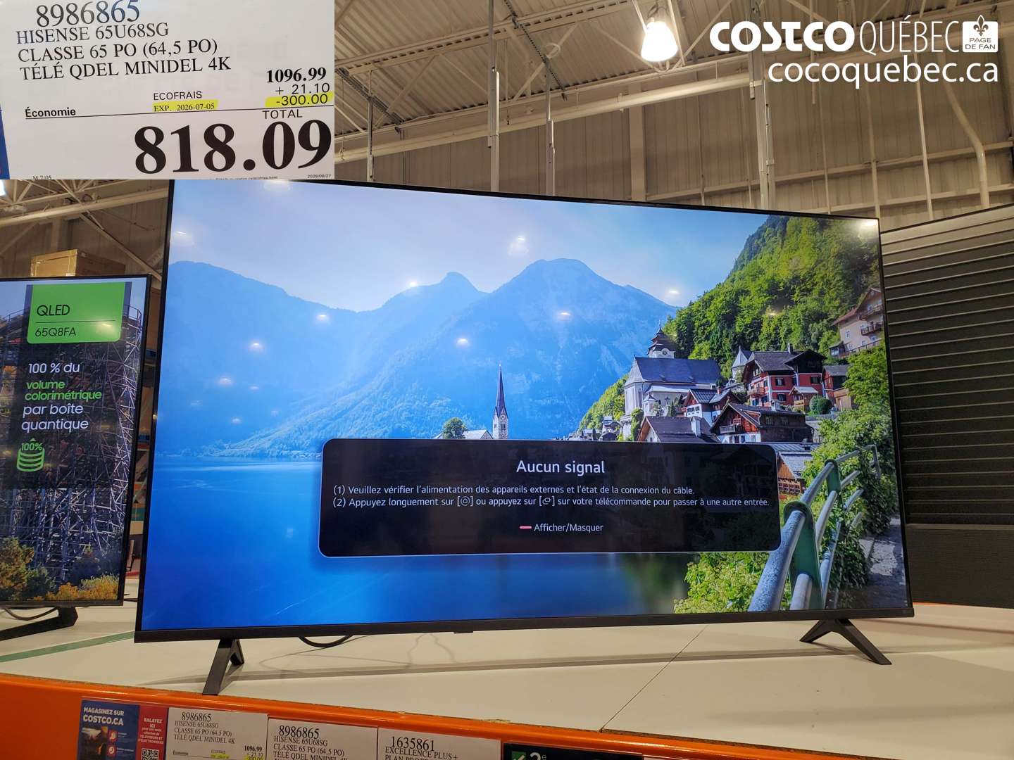 8986865 HISENSE 65U68SG CLASSE 65 PO (64.5 PO) TÉLÉ QDEL MINIDEL 4K ($300.00 INSTANT SAVINGS EXPIRES ON 2026-07-05) $818.09