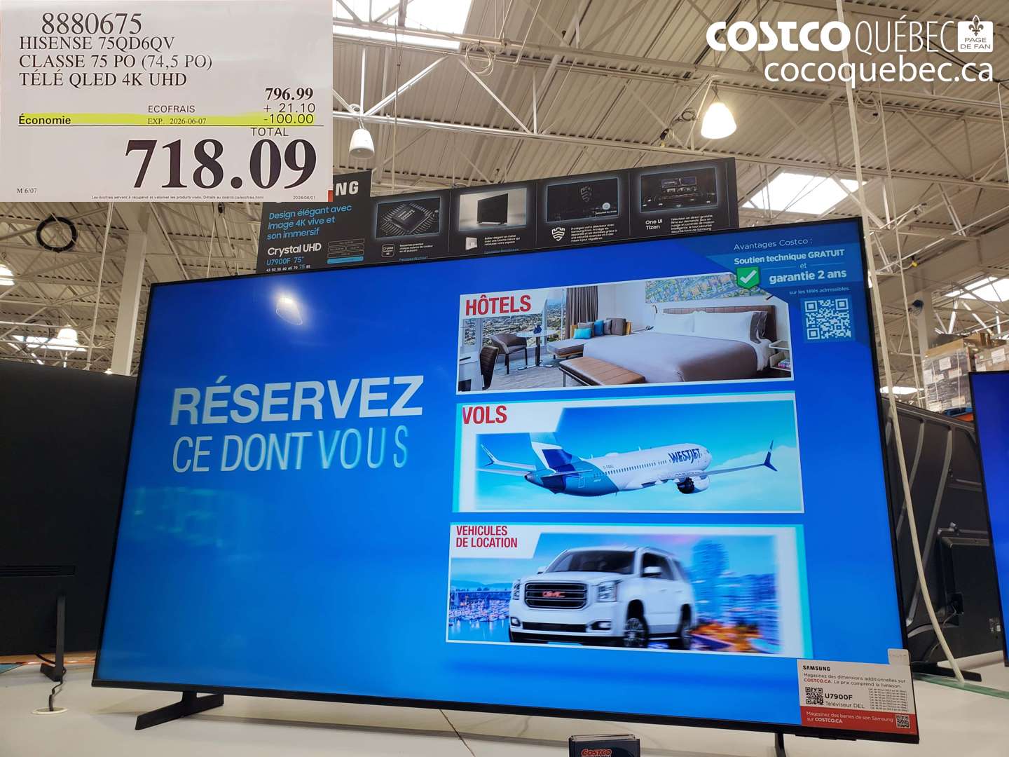 8880675 HISENSE 75QD6QV CLASSE 75 PO (74.5 PO) TÉLÉ QLED 4K UHD ($100.00 INSTANT SAVINGS EXPIRES ON 2026-06-07) $718.09