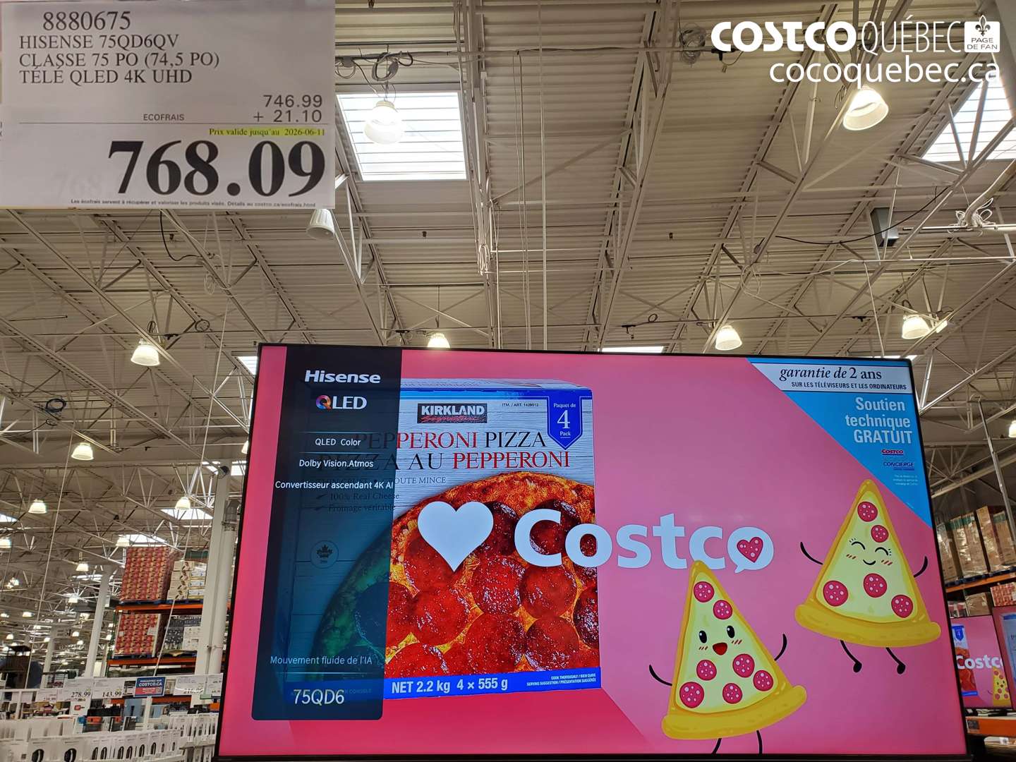 8880675 HISENSE 75QD6QV CLASSE 75 PO (74.5 PO) TELE QLED 4K UHD (EXPIRES ON 2026-06-11) $768.09