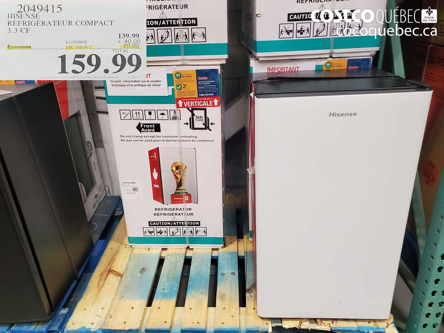 2049415 HISENSE RÉFRIGÉRATEUR COMPACT 3.3 CF ($20.00 INSTANT SAVINGS EXPIRES ON 2026-06-17) $159.99