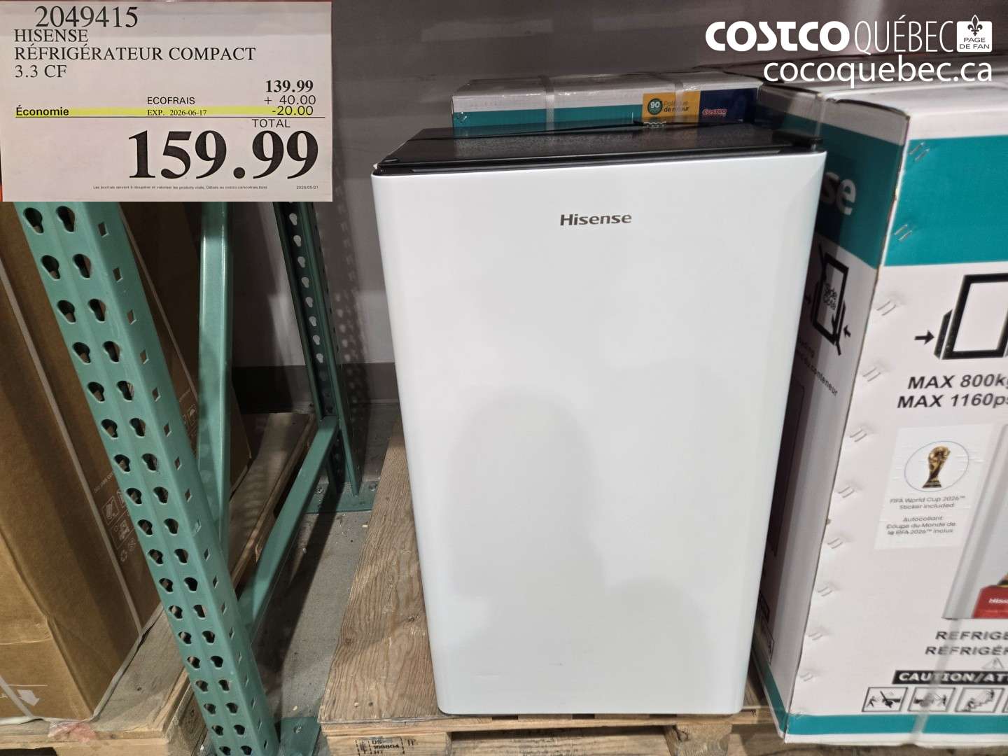 2049415 HISENSE RÉFRIGÉRATEUR COMPACT 3.3 CF ($20.00 INSTANT SAVINGS EXPIRES ON 2026-06-17) $159.99