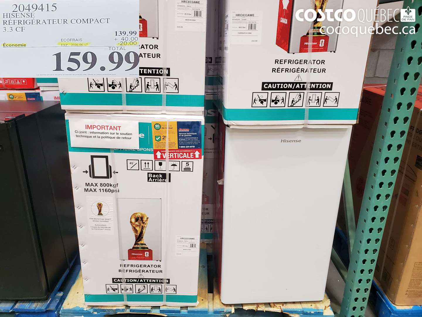 2049415 HISENSE RÉFRIGÉRATEUR COMPACT 3.3 CF ($20.00 INSTANT SAVINGS EXPIRES ON 2026-06-17) $159.99