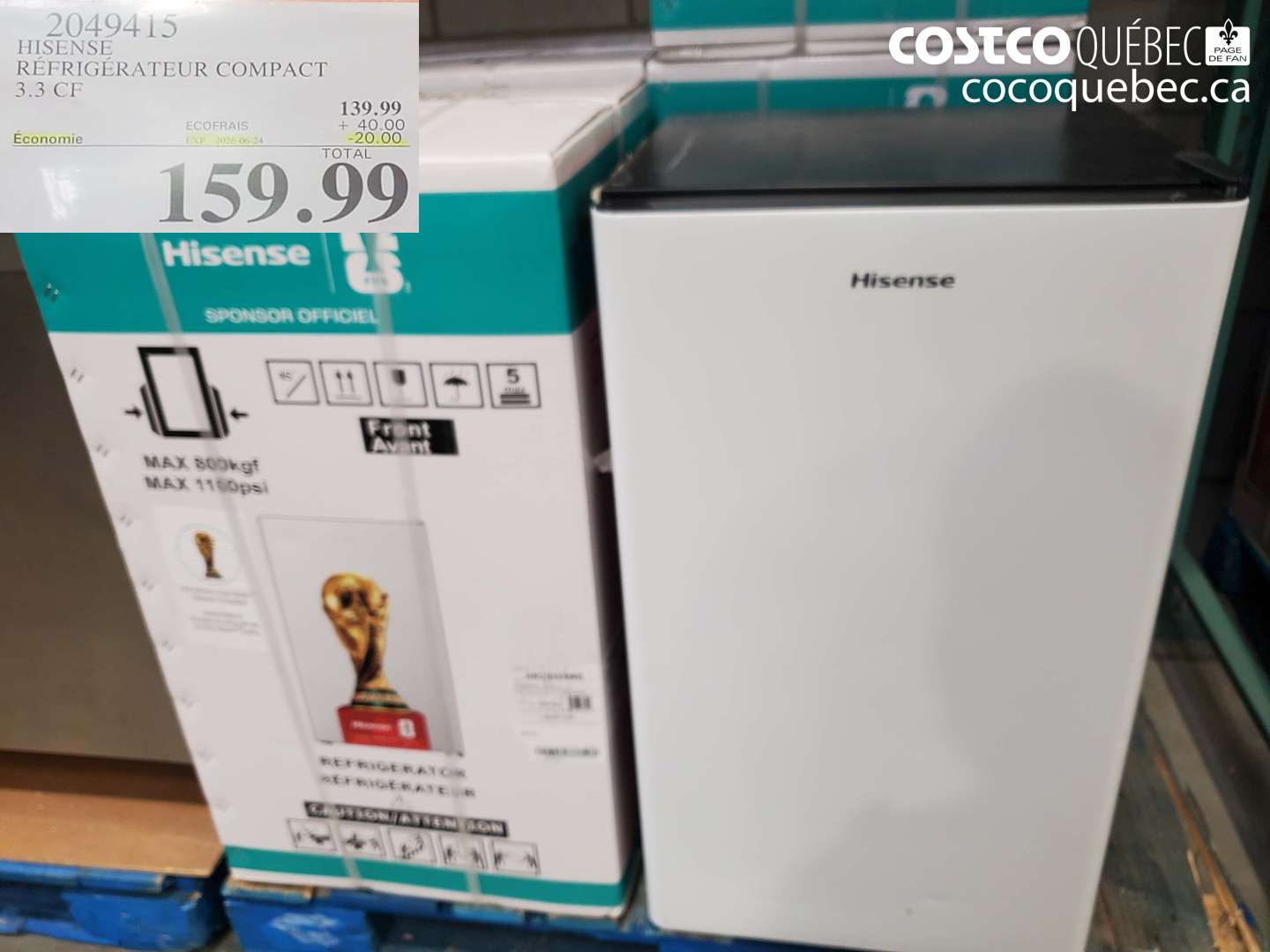 2049415 HISENSE RÉFRIGÉRATEUR COMPACT 3.3 CF ($20.00 INSTANT SAVINGS EXPIRES ON 2026-06-24) $159.99