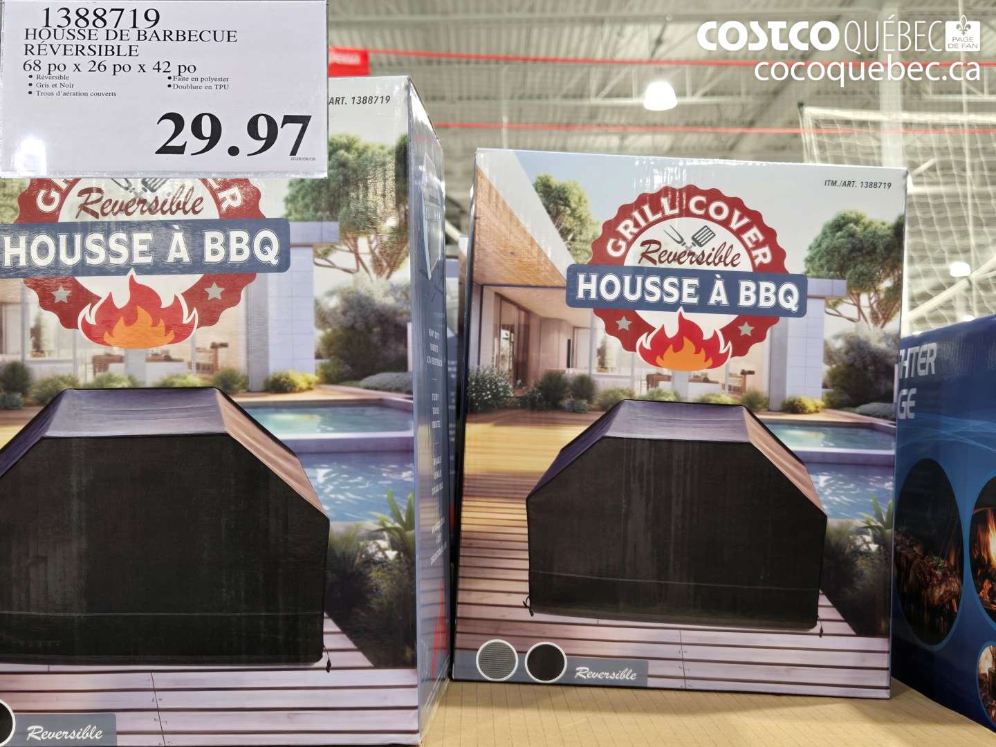1388719 HOUSSE DE BARBECUE RÉVERSIBLE 68 PO X 26 PO X 42 PO $29.97