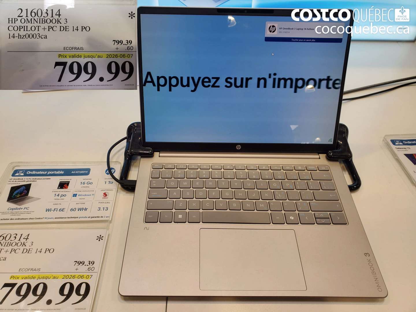 2160314 HP OMNIBOOK 3 COPILOT + PC DE 14 PO 14-HZ0003CA (EXPIRES ON 2026-06-07) $799.99