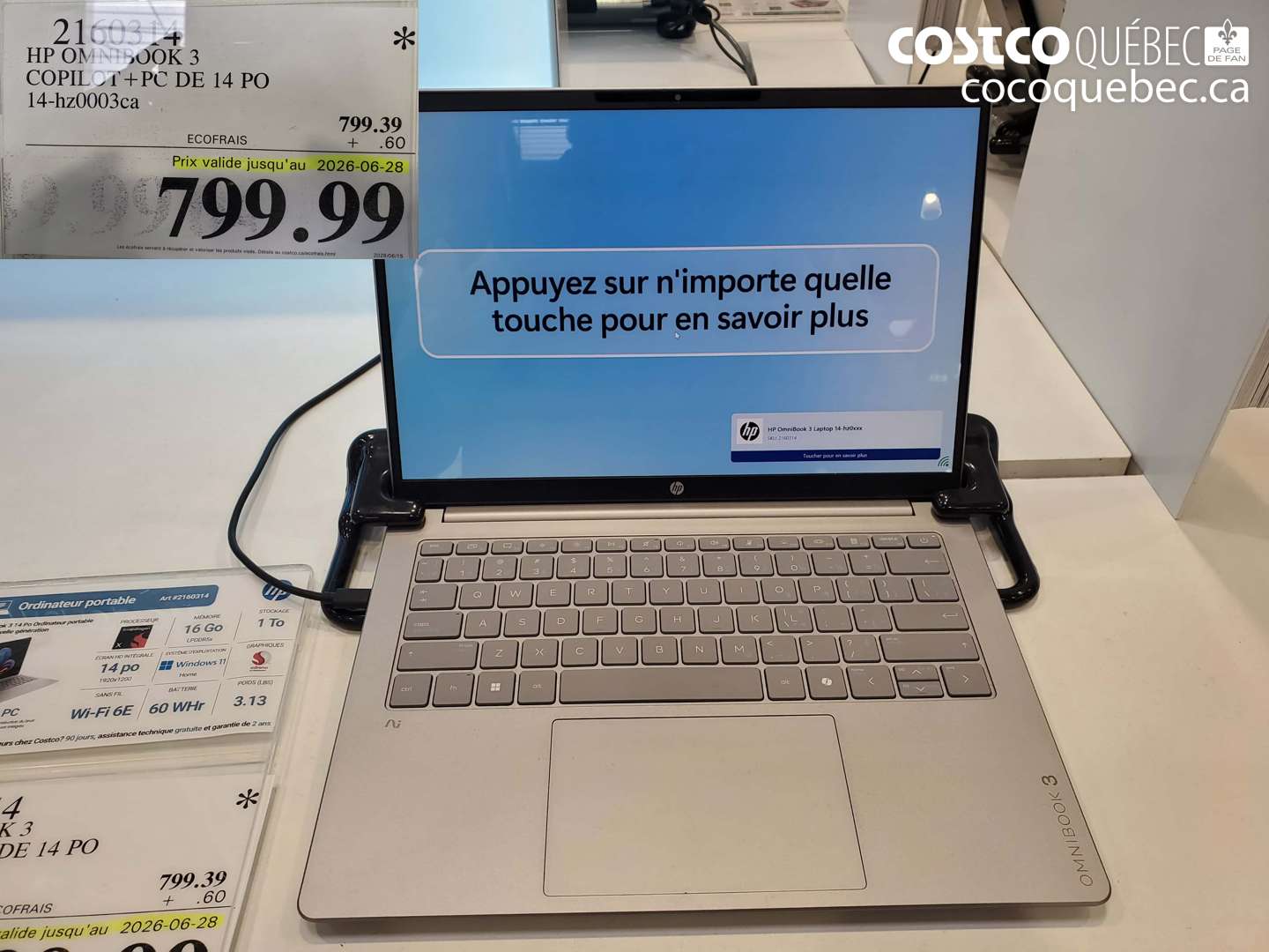 2160314 HP OMNIBOOK 3 COPILOT + PC DE 14 PO 14-HZ0003CA (EXPIRES ON 2026-06-28) $799.99