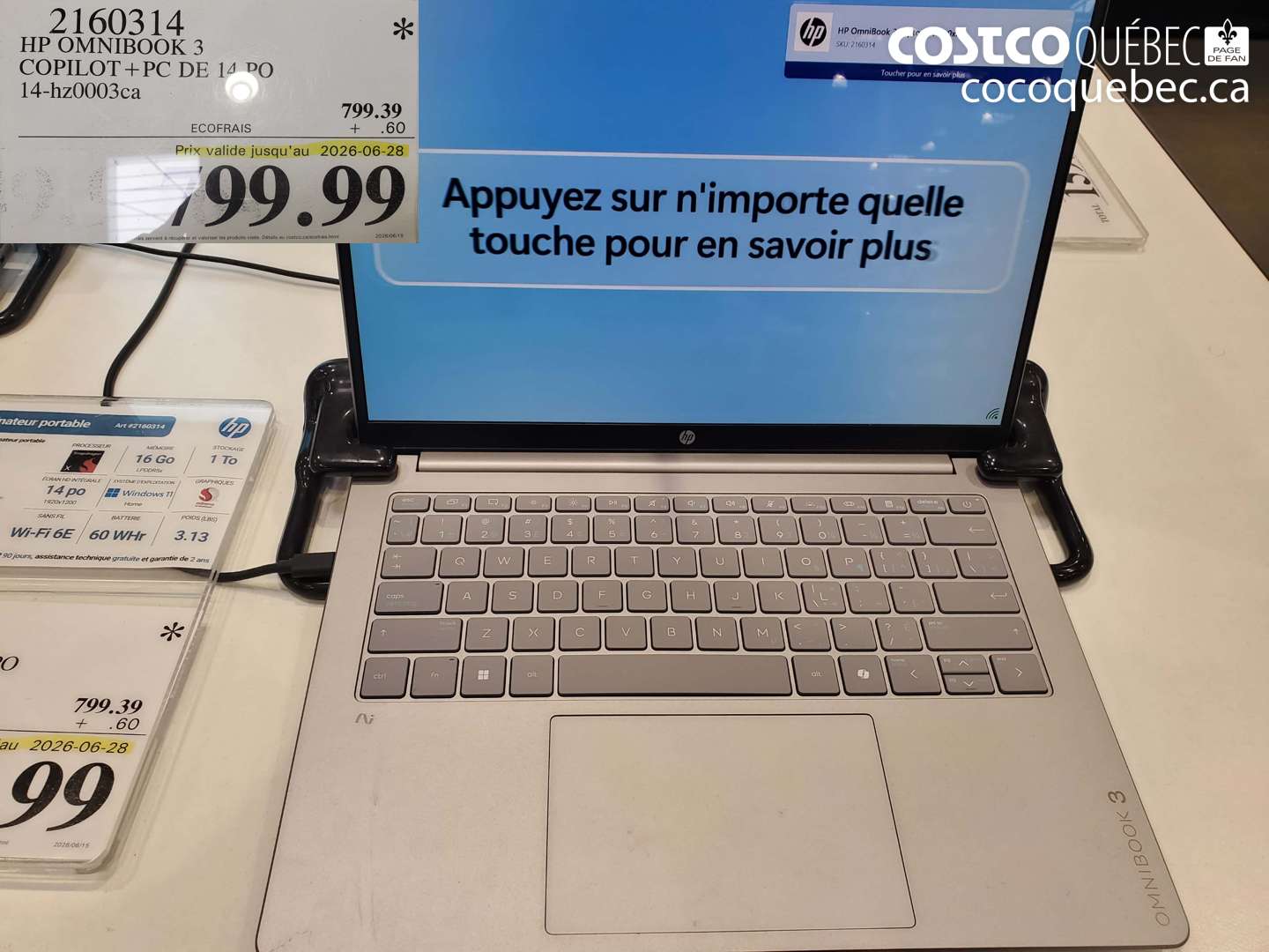2160314 HP OMNIBOOK 3 COPILOT + PC DE 14 PO 14-HZ0003CA (EXPIRES ON 2026-06-28) $799.99