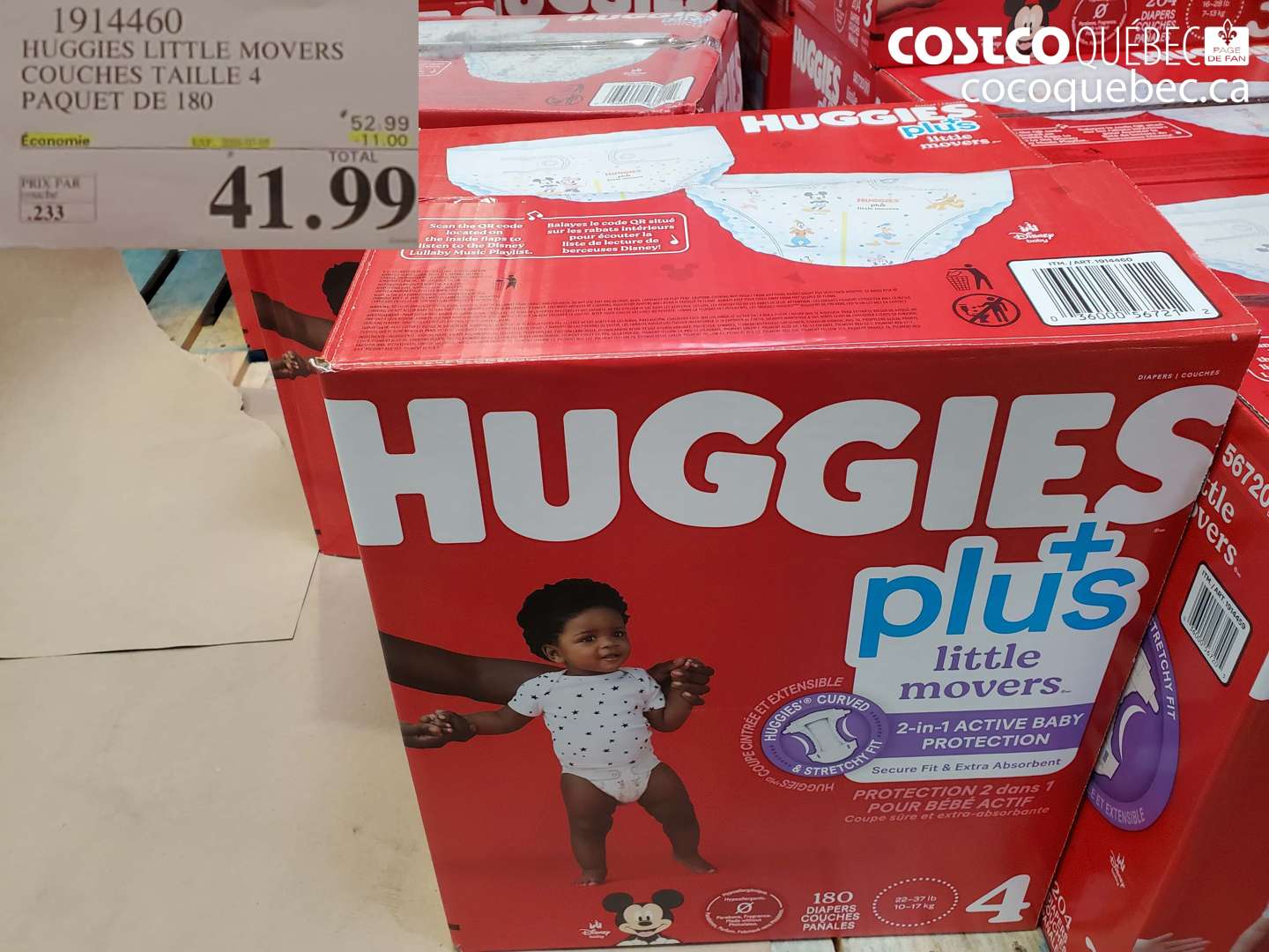 1914460 HUGGIES LITTLE MOVERS COUCHES TAILLE 4 PAQUET DE 180 ($11.00 INSTANT SAVINGS EXPIRES ON 2026-07-05) $41.99