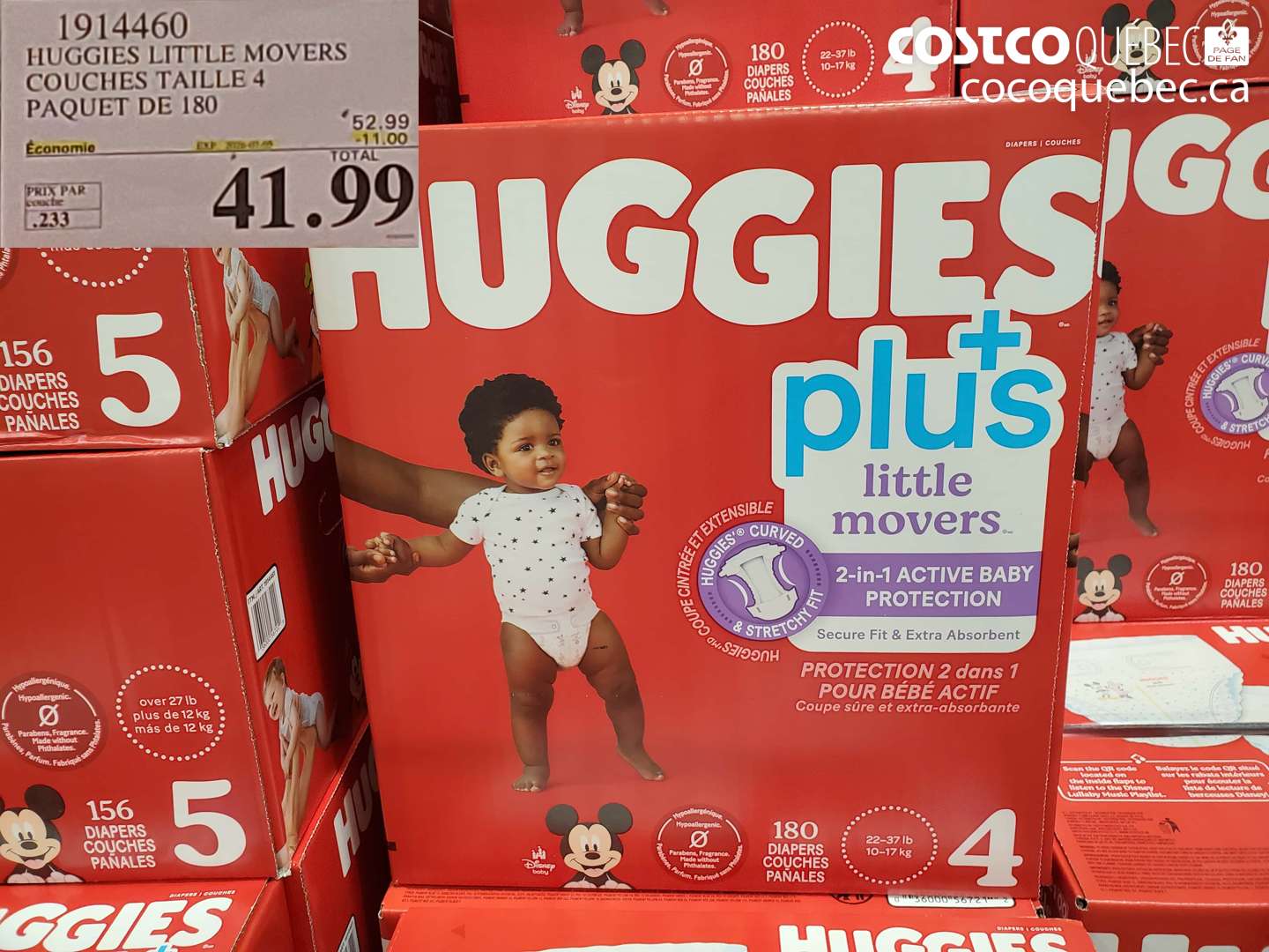 1914460 HUGGIES LITTLE MOVERS COUCHES TAILLE 4 PAQUET DE 180 ($11.00 INSTANT SAVINGS EXPIRES ON 2026-07-05) $41.99