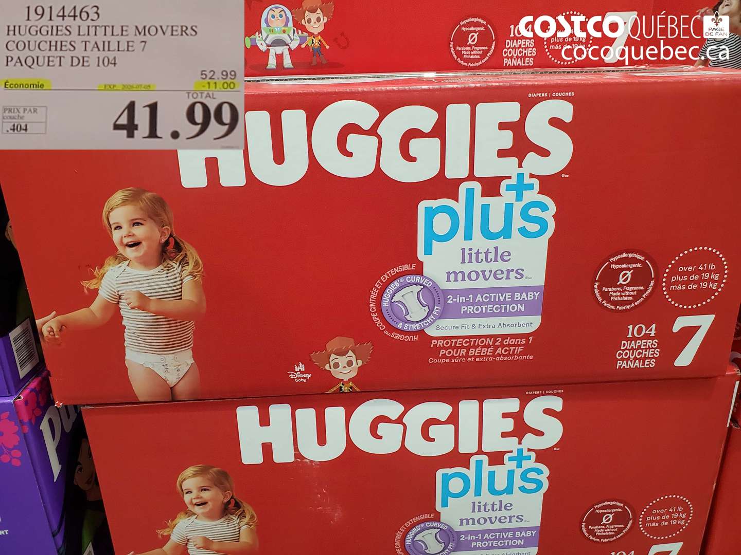 1914463 HUGGIES LITTLE MOVERS COUCHES TAILLE 7 PAQUET DE 104 ($11.00 INSTANT SAVINGS EXPIRES ON 2026-07-05) $41.99