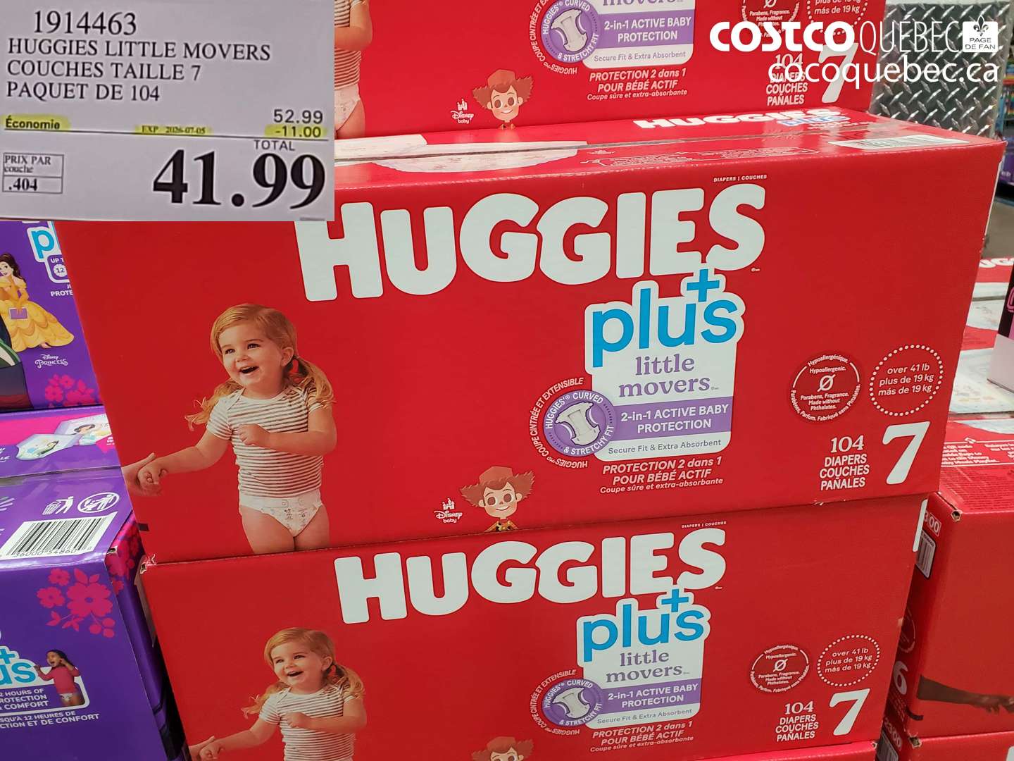 1914463 HUGGIES LITTLE MOVERS COUCHES TAILLE 7 PAQUET DE 104 ($11.00 INSTANT SAVINGS EXPIRES ON 2026-07-05) $41.99