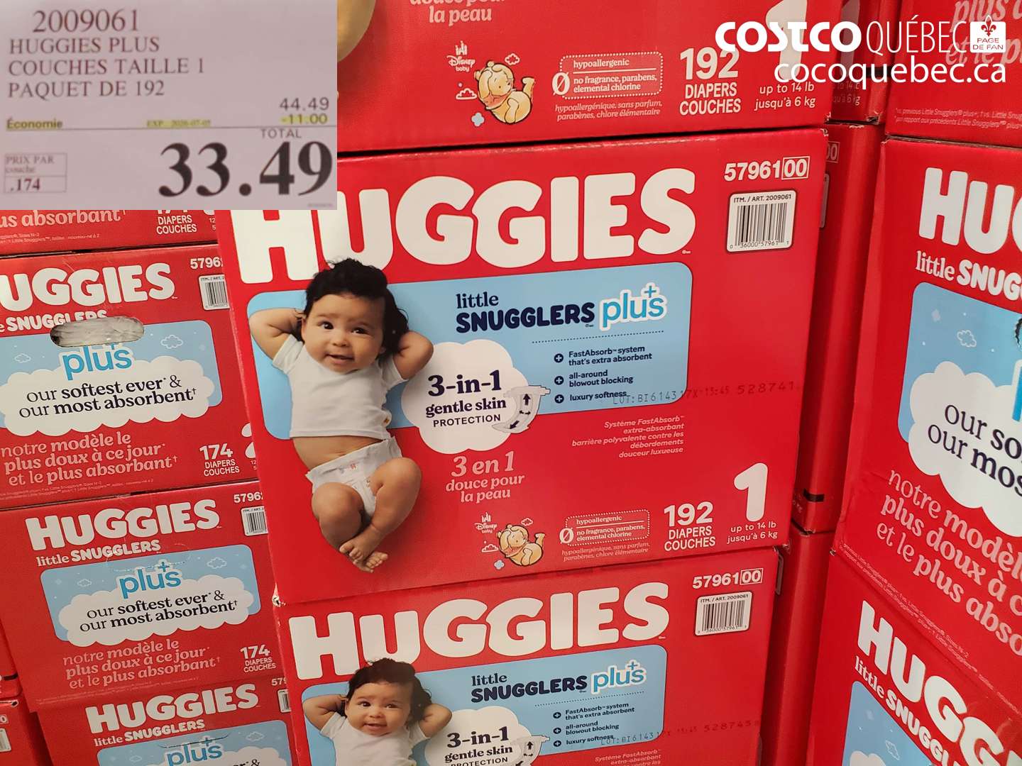 2009061 HUGGIES PLUS COUCHES TAILLE 1 PAQUET DE 192 ($11.00 INSTANT SAVINGS EXPIRES ON 2026-07-05) $33.49