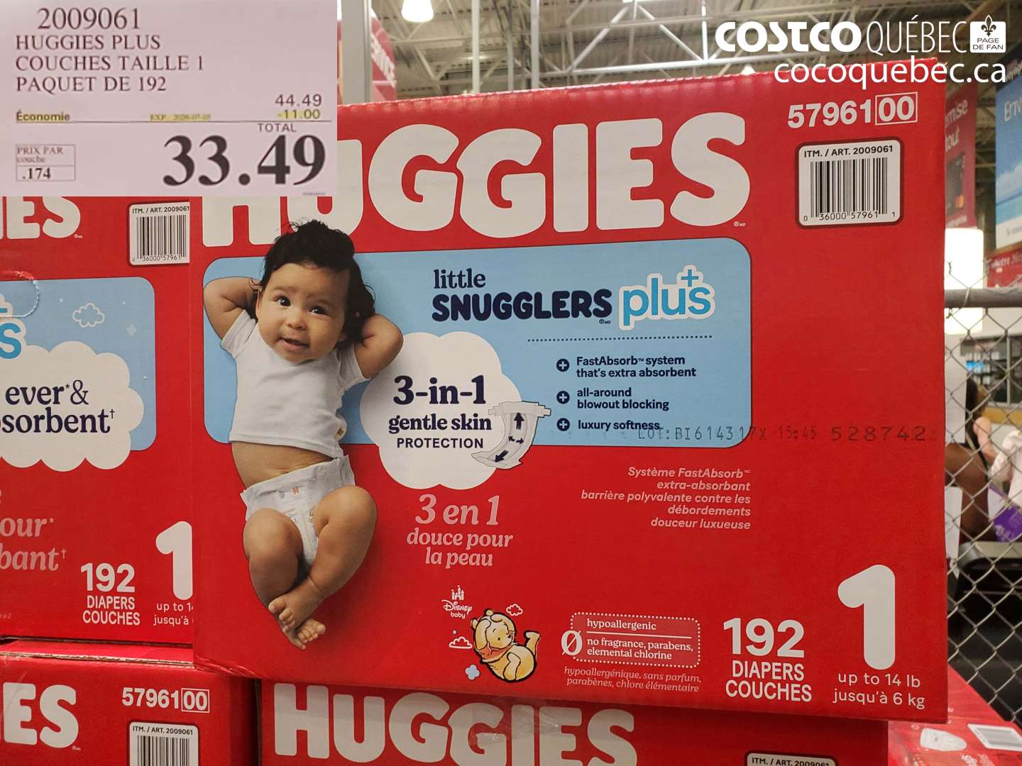 2009061 HUGGIES PLUS COUCHES TAILLE 1 PAQUET DE 192 ($11.00 INSTANT SAVINGS EXPIRES ON 2026-07-05) $33.49
