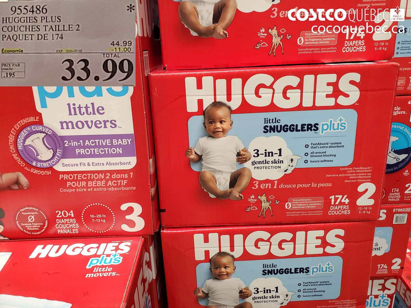 955486 HUGGIES PLUS COUCHES TAILLE 2 PAQUET DE 174 ($11.00 INSTANT SAVINGS EXPIRES ON 2026-07-05) $33.99