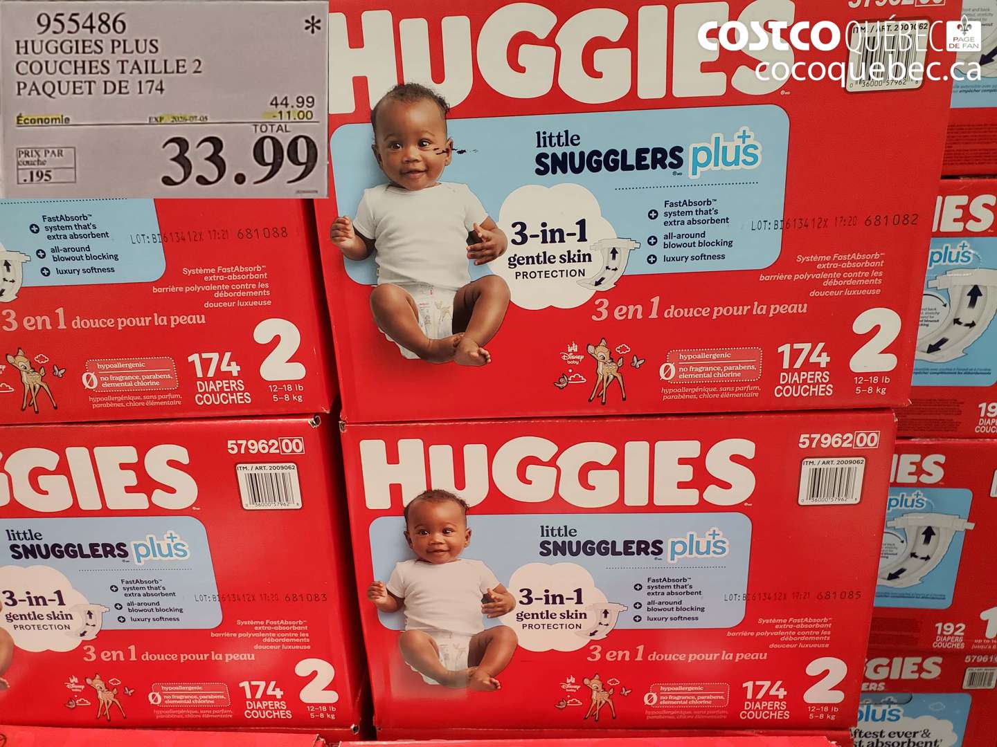 955486 HUGGIES PLUS COUCHES TAILLE 2 PAQUET DE 174 ($11.00 INSTANT SAVINGS EXPIRES ON 2026-07-05) $33.99
