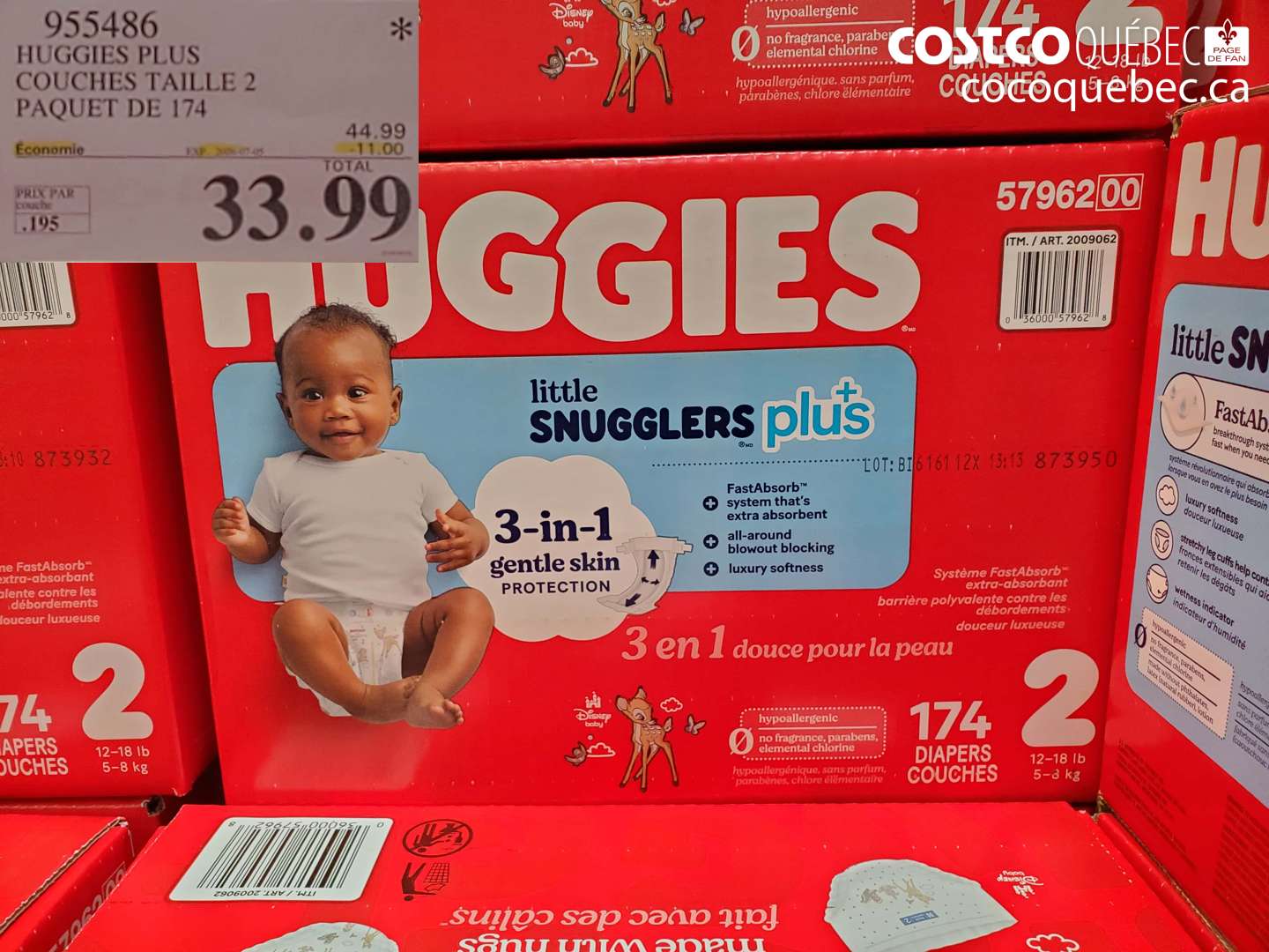 955486 HUGGIES PLUS COUCHES TAILLE 2 PAQUET DE 174 ($11.00 INSTANT SAVINGS EXPIRES ON 2026-07-05) $33.99