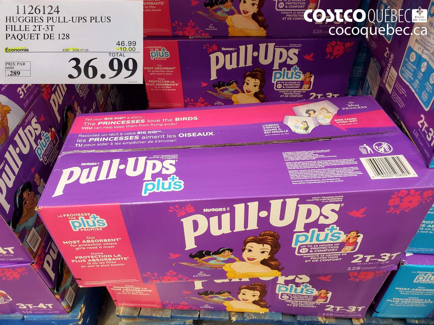 1126124 HUGGIES PULL-UPS PLUS FILLE 2T-3T PAQUET DE 128 ($10.00 INSTANT SAVINGS EXPIRES ON 2026-07-05) $36.99