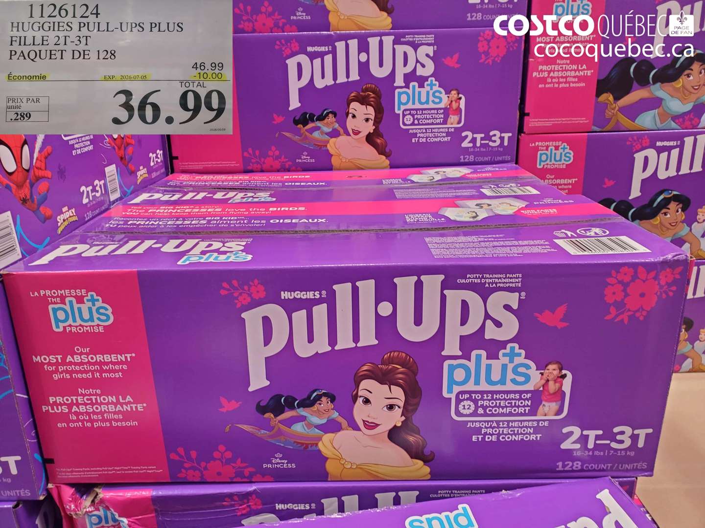 1126124 HUGGIES PULL-UPS PLUS FILLE 2T-3T PAQUET DE 128 ($10.00 INSTANT SAVINGS EXPIRES ON 2026-07-05) $36.99