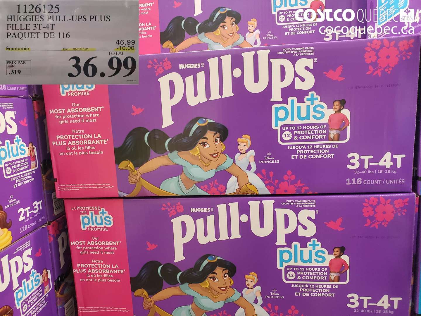 1126125 HUGGIES PULL-UPS PLUS FILLE 3T-4T PAQUET DE 116 ($10.00 INSTANT SAVINGS EXPIRES ON 2026-07-05) $36.99