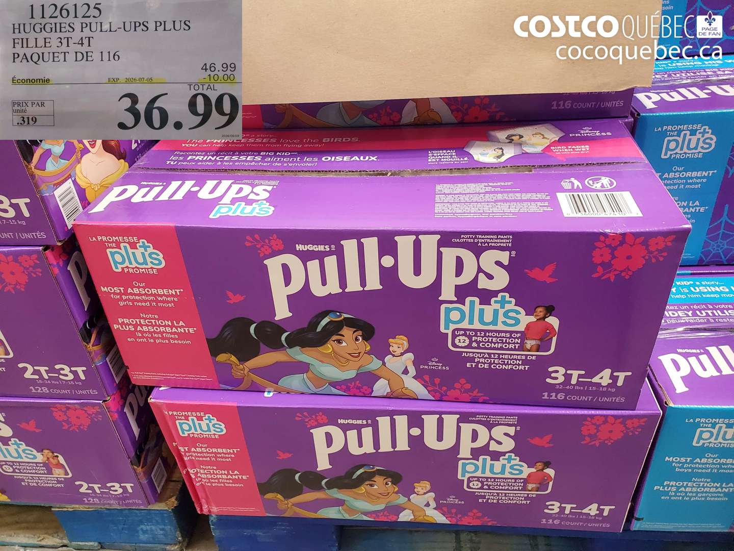 1126125 HUGGIES PULL-UPS PLUS FILLE 3T-4T PAQUET DE 116 ($10.00 INSTANT SAVINGS EXPIRES ON 2026-07-05) $36.99