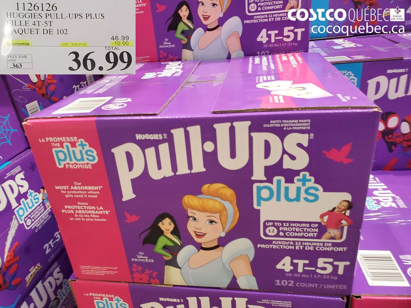 1126126 HUGGIES PULL-UPS PLUS FILLE 4T-5T PAQUET DE 102 ($10.00 INSTANT SAVINGS EXPIRES ON 2026-07-05) $36.99